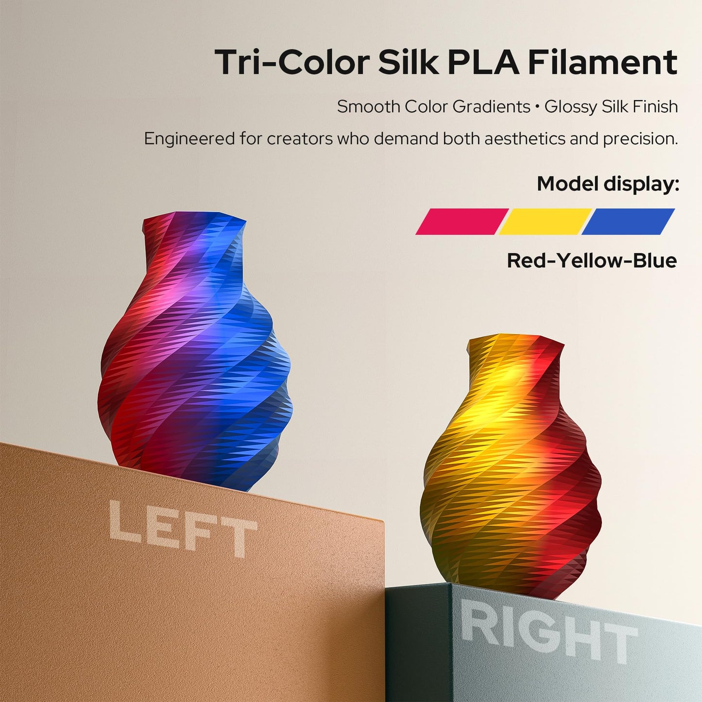 Semdon Pla Silk Tri-Color Gradient Filament 1.75Mm | Rainbow Red/Yellow/Blue, 0.02Mm, Low Warping | Ender 3/V2/Pro, Stem, Lithop