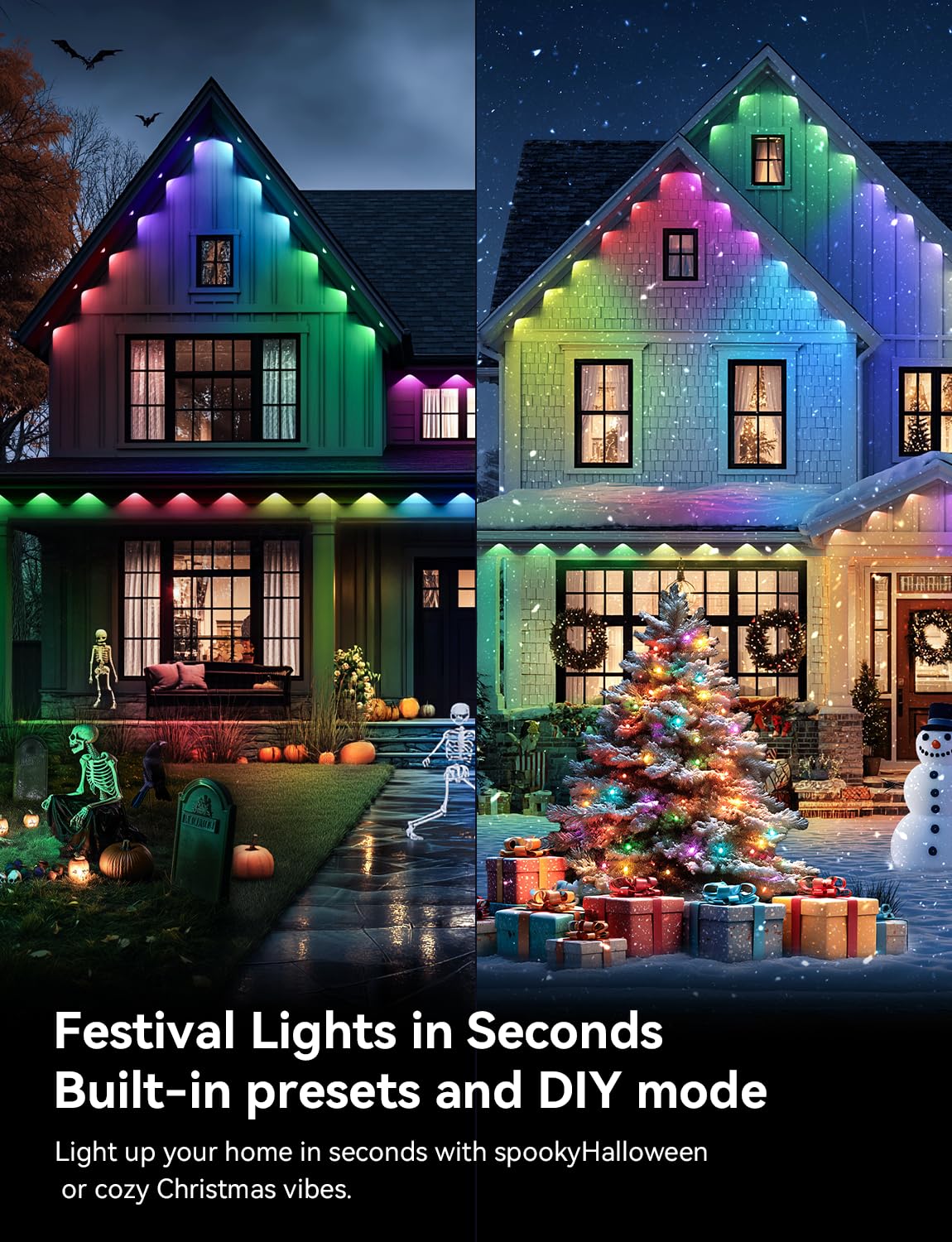 Lemonlovely Permanent Outdoor Lights For House  Rgb+Ic Ip67 Waterproof Smart Eave Lights 200Ft With 100 Led  Eternity Lighting For Halloween Christmas Decoration  Work With Remote  App