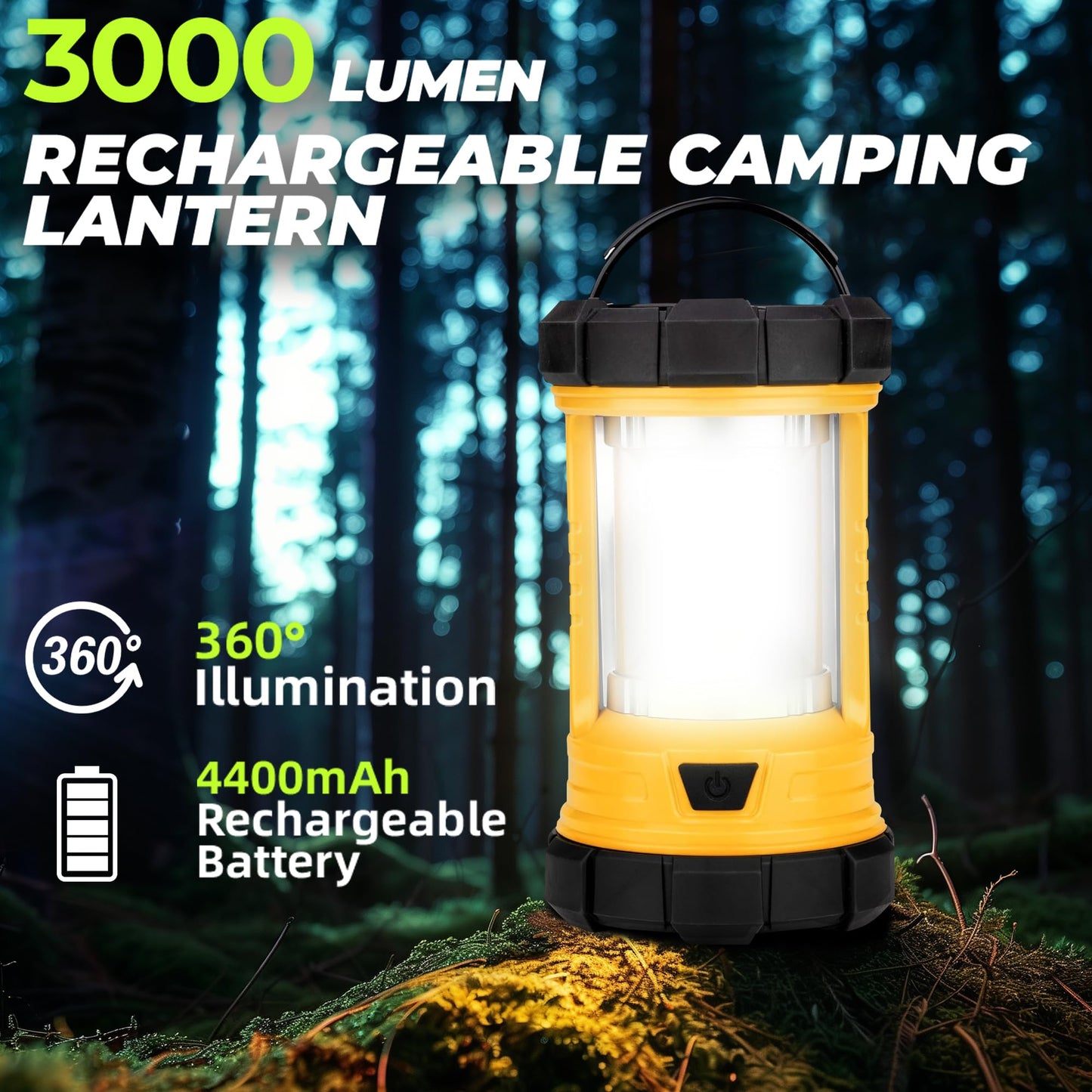 Favourlite Rechargeable Camping Lantern 3000LM 5 Light Modes Waterproof Orange