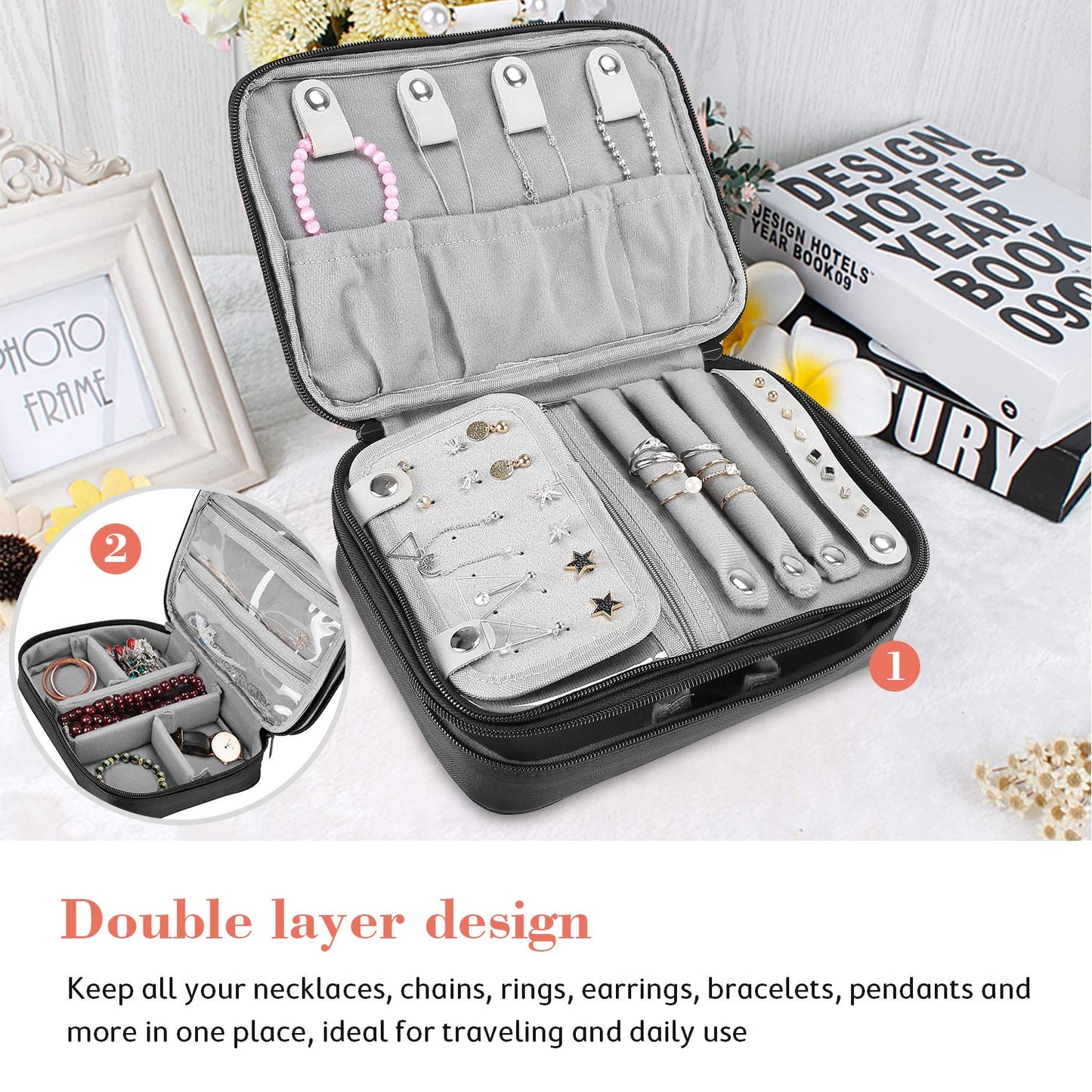 ProCase Travel Jewelry Case Organizer Bag, Soft Padded Jewelry Carrying Pouch Portable Storage Holder for Earrings Ring Necklace