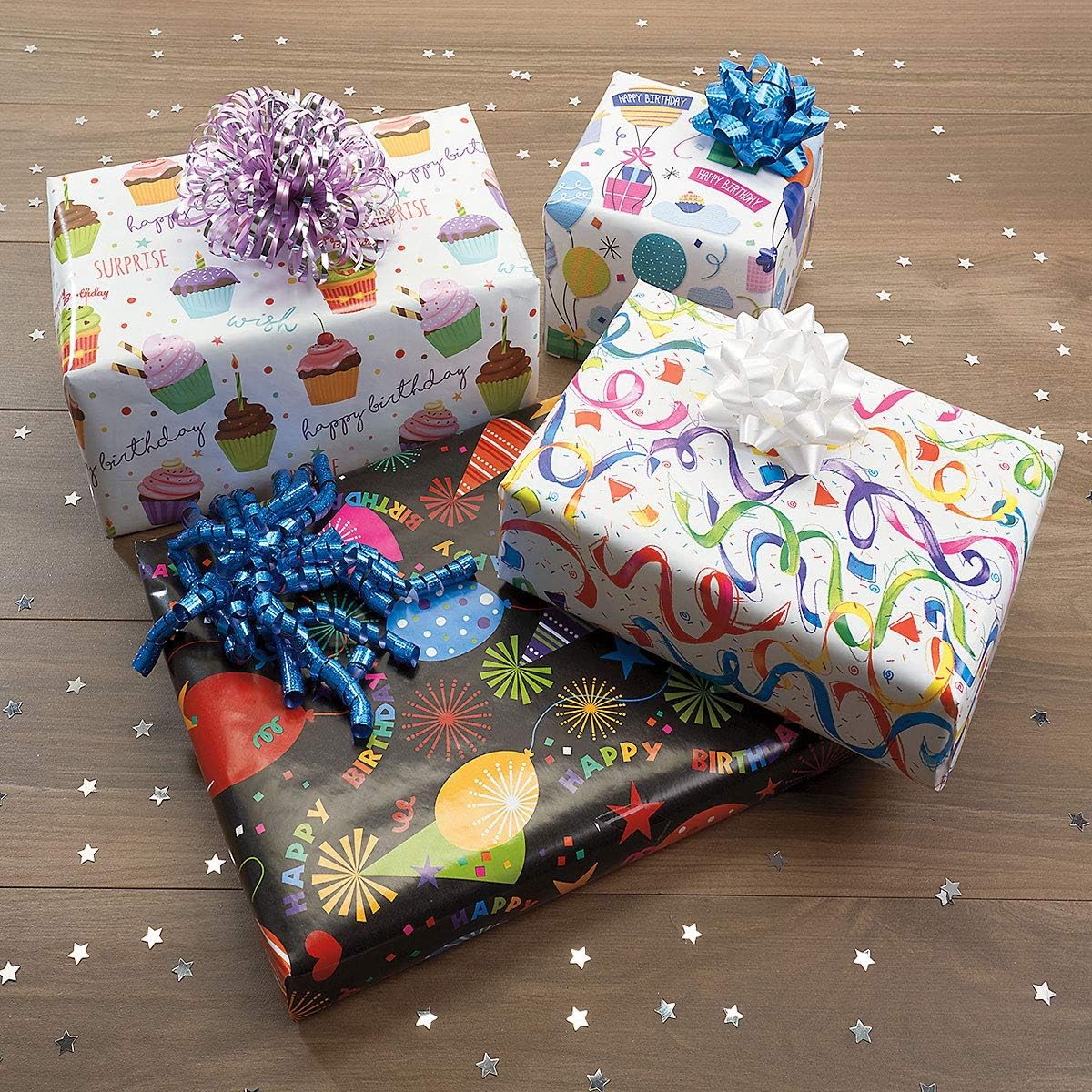 Current Happy Birthday Confetti Jumbo Rolled Gift Wrap - 23 Inches x 32 Feet (61 Square Feet Total), Peek-Proof Party Paper, For Birthdays, Graduations, Baby Showers and More