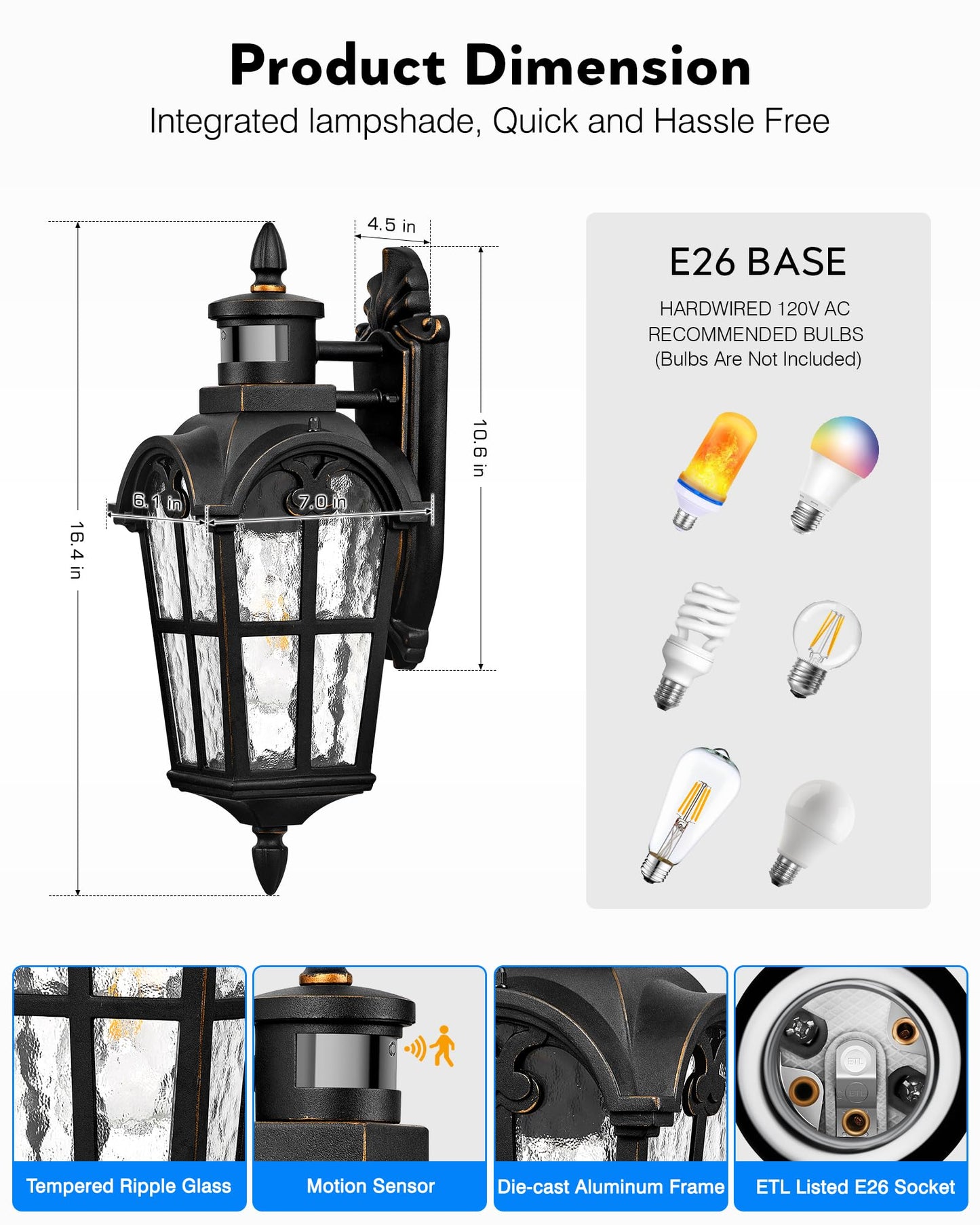 Vianis 2 Pack Motion Sensor Outdoor Lights  Outside Wall Lights Black With Gold Trim  Waterproof Dusk To Dawn Outdoor Lighting  Exterior Light Fixtures For House Porch Entryway Front Door
