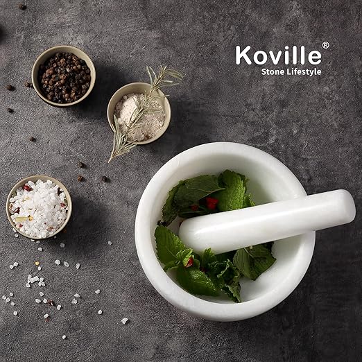 Koville Marble Mortar and Pestle Set, 6.3"-2 Cups Grinder Bowl for Guacamole, Salsa, Pill Crusher, Spice, Herb, Garlic, Nut, Heavy Duty Grinder for Kitchen(Namib Fantasy)