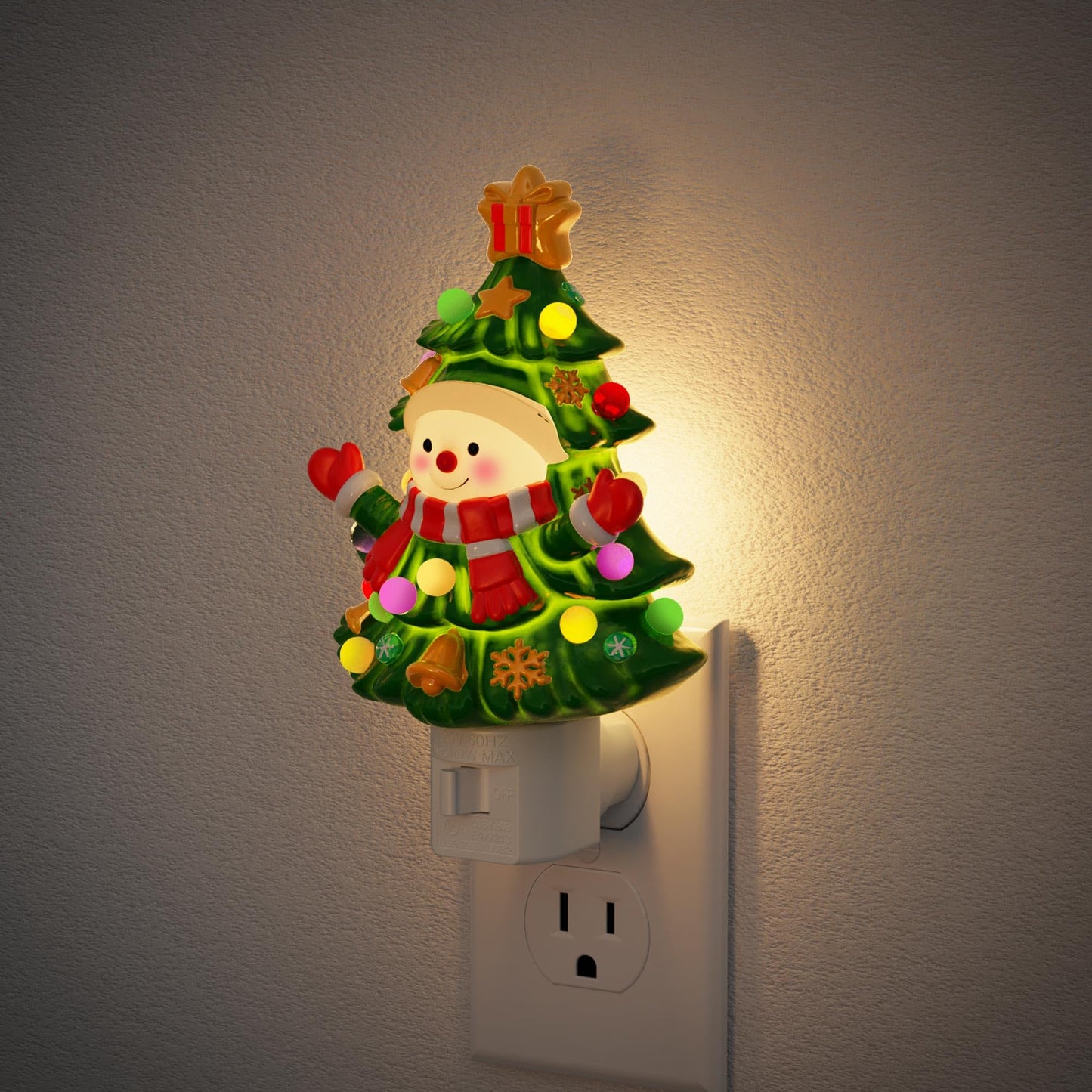 Jandcase Christmas Tree & Snowman Night Light  3000K Night Lights Plug Into Wall Cute & Funny Ceramics Christmas Night Light For Kids  360?Rotatable For Home Party Decor 1 Pack