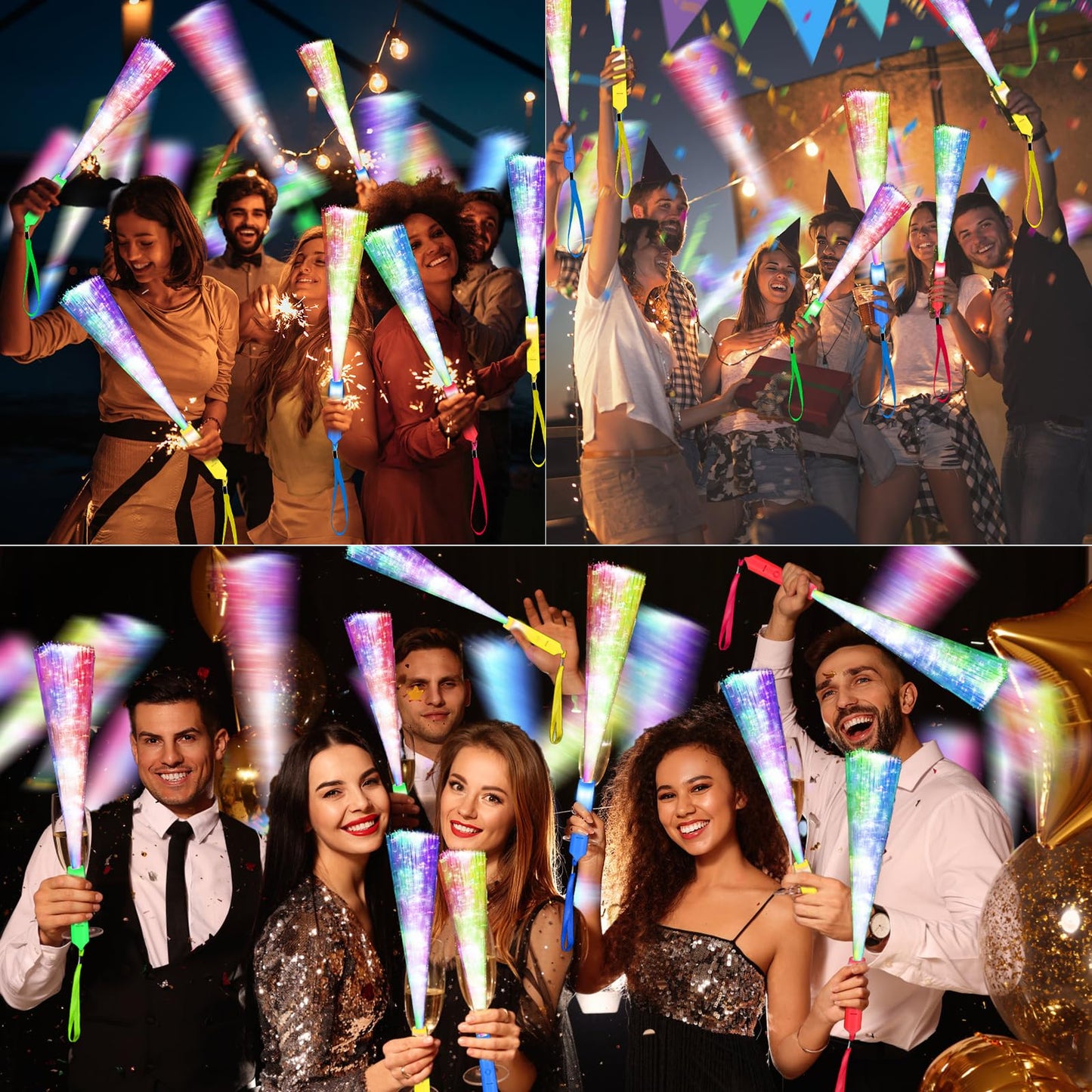 SHQDD 38 PCS Glow Sticks Bulk, Glow Fiber Optic Sticks, LED Light Wands, Glow in The Dark Party Supplies, Fiber Optic Wands for Weddings, Flashing LED Party Favors, Colorful Light Sticks