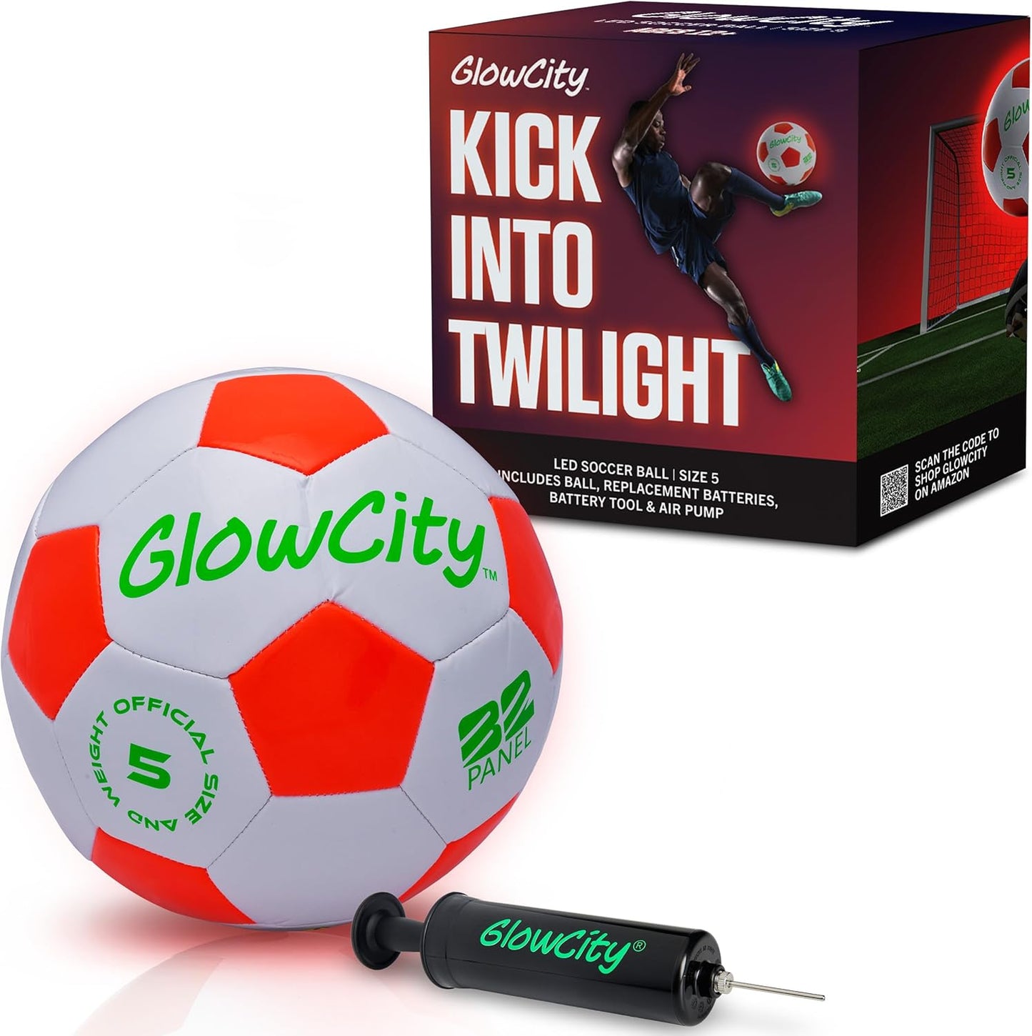 GlowCity Glow in The Dark Soccer Ball - Sizes 3, 4, 5 for Kids, Teens & Adults - Light Up Soccer Ball with 2 LED Lights - Sports Birthday Gifts Ideas for Boys & Teenagers Ages 6 7 8 9 10 11 12 13 14