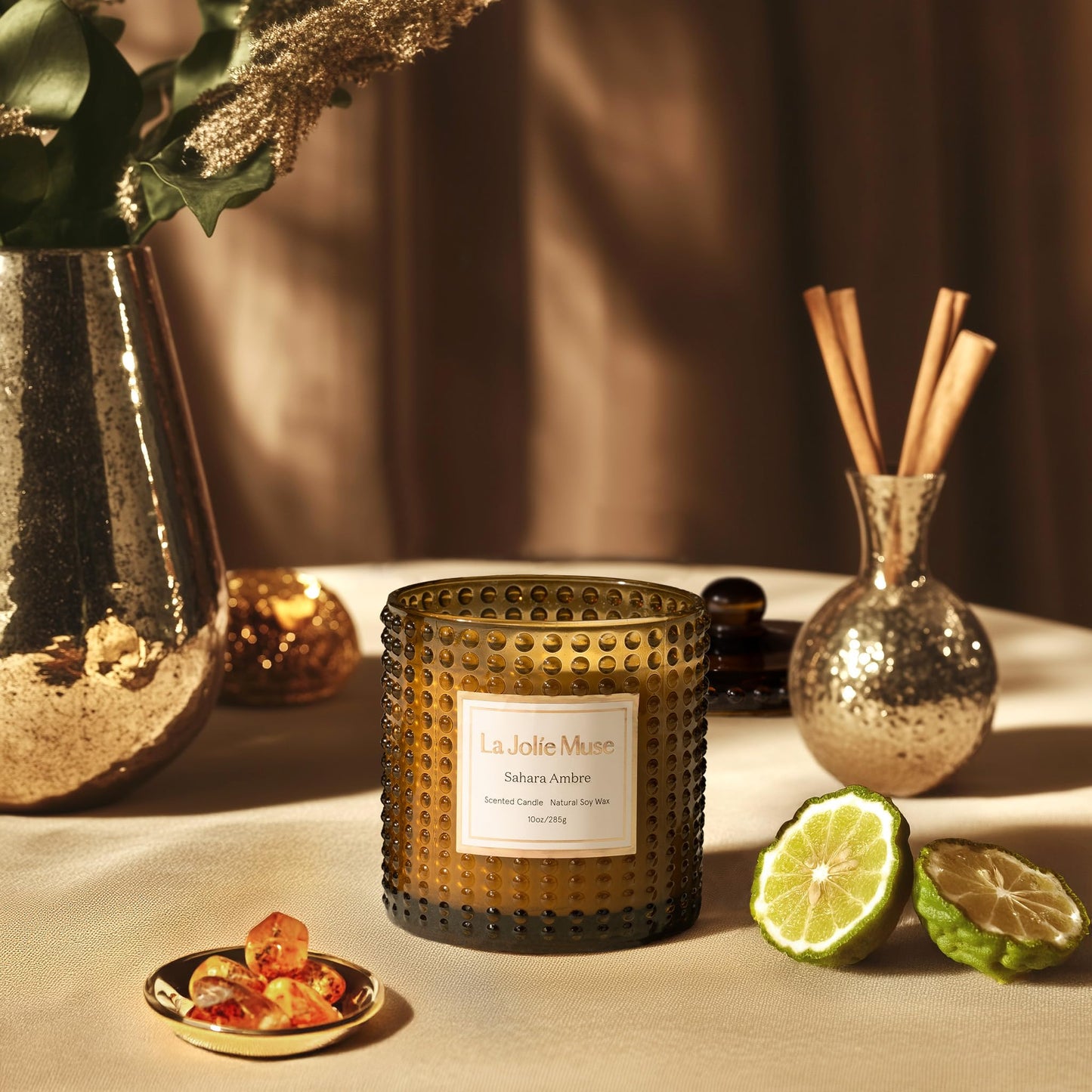 LA JOLIE MUSE Moroccan Amber Scented Candles, Holiday Candles for Home Scented, Natural Soy Candles, 75 Hours Long Burning Candles, Premium Candle Gift, 10oz