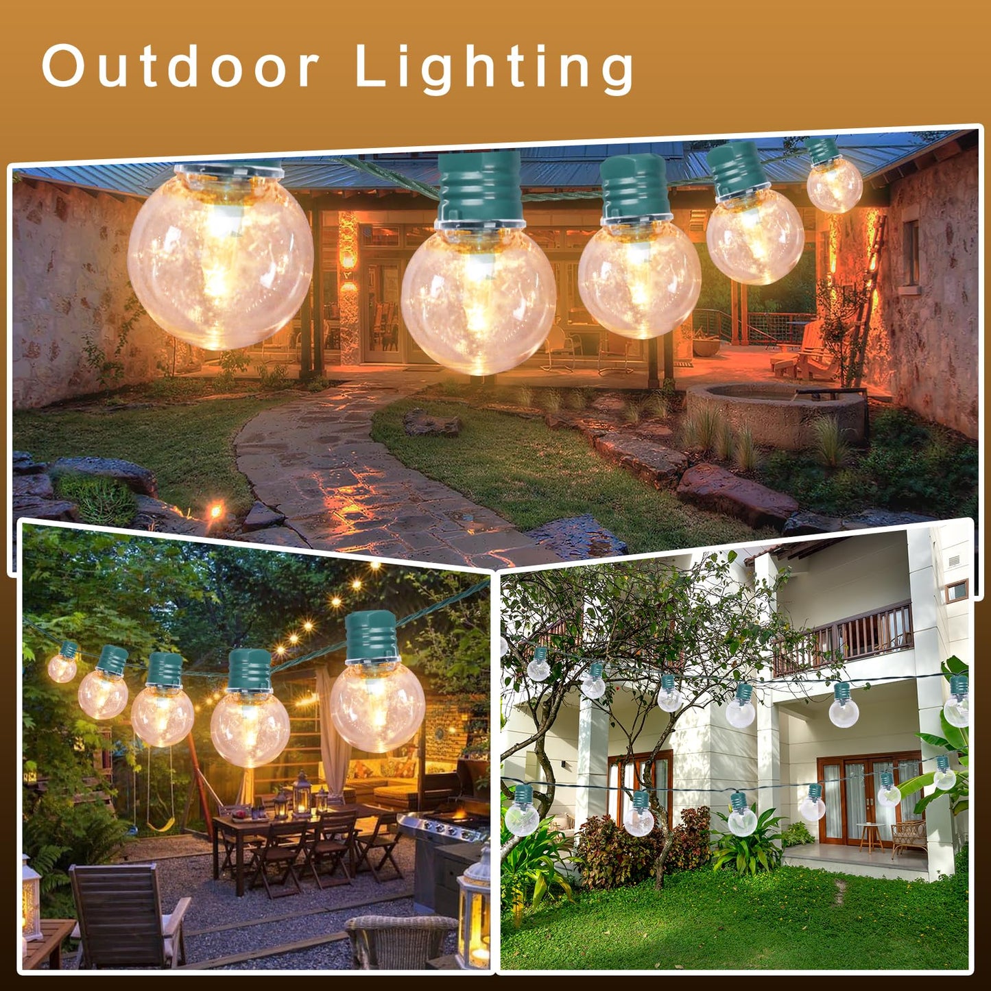 Afirst LED Outdoor String Lights, 21FT Waterproof Patio Lights, 35 Bulbs, Green, Model G40