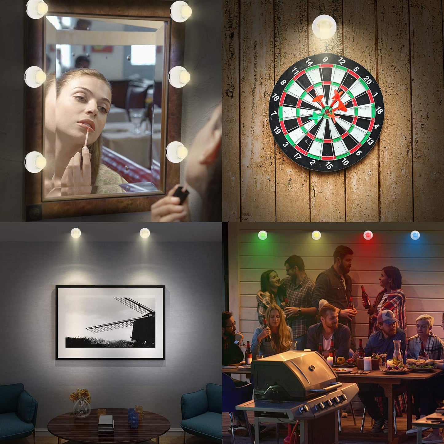 LUXSWAY Wireless Led Accent Lights, Dimmable 12-Color Spotlight, Rotatable, Battery Powered, White + White Head