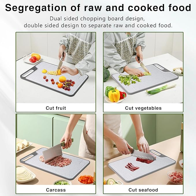 Cutting Boards for Kitchen, Large Cutting Board Set of 2, Non-Slip Cutting Board with Dandle and Juice Groovenon, Dishwasher Safe Cutting Boards (Gray)