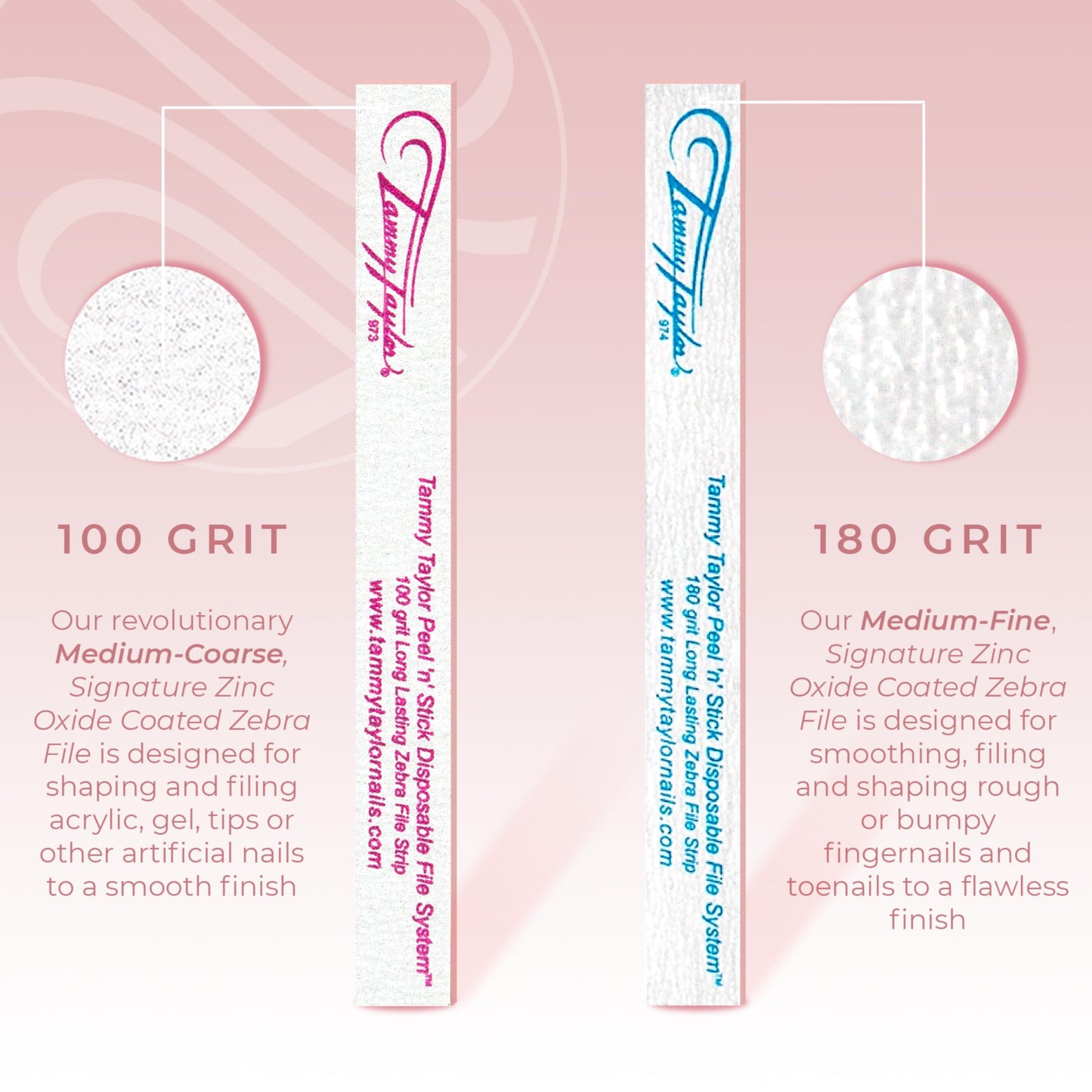 Tammy Taylor 100 Grit Acrylic Finger Nail Files for Women, 100/180 Limas para Uas & Emery Boards for Nails, Professional Manicur