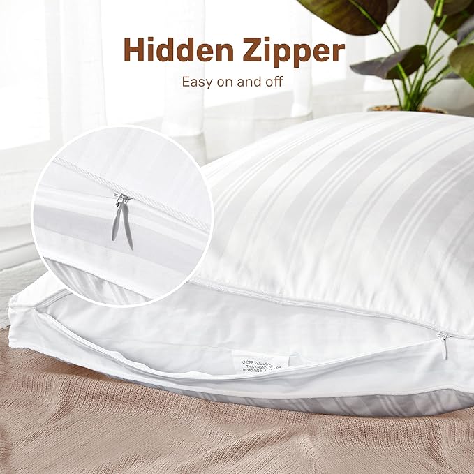 UNIKOME Goose Feathers and Down Pillows with 2 Gusseted Outer Protectors, White Cotton Fabric Bed Pillows for Back Stomach Side Sleepers, King Size, 20 x 36 inches, Pack of 2
