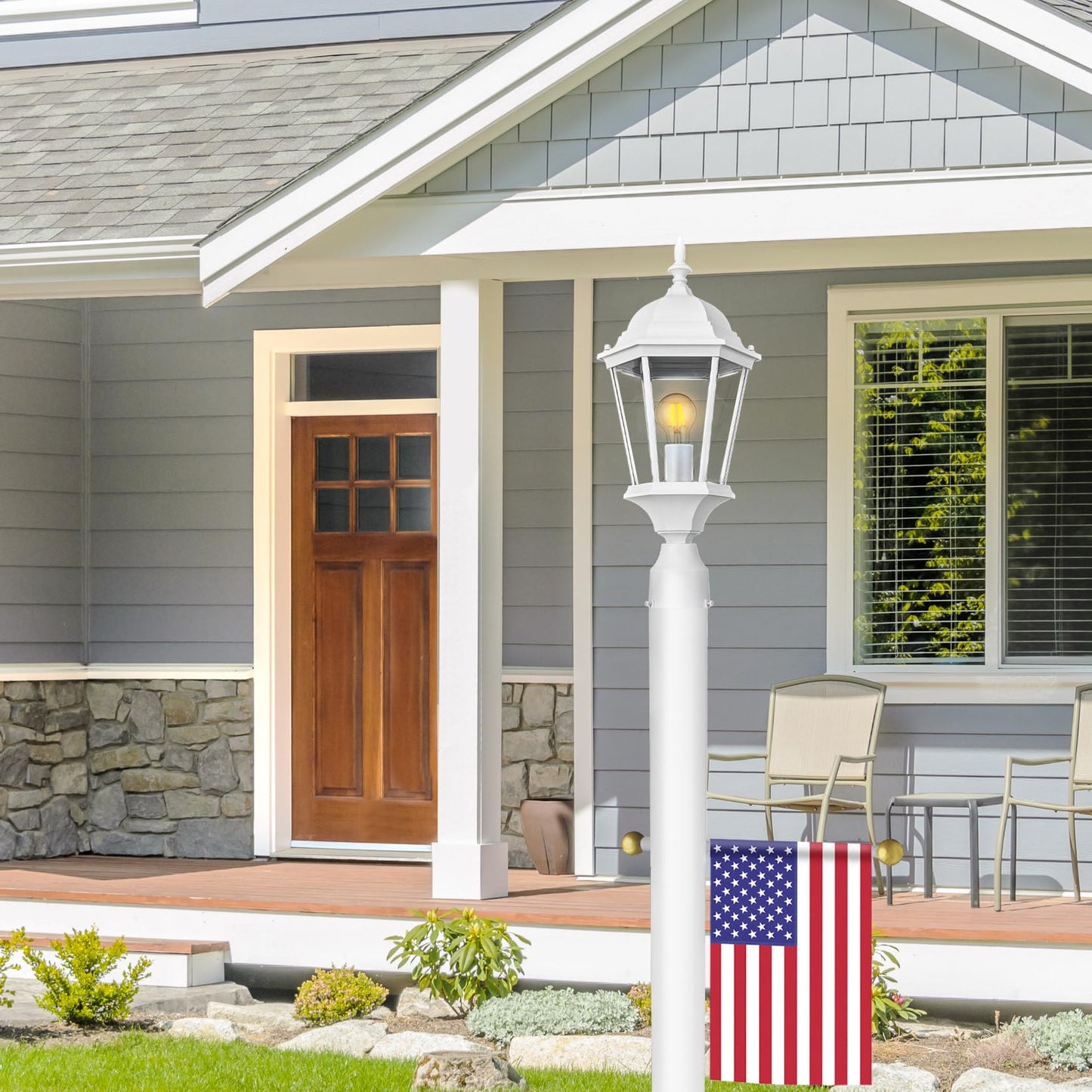 Design House 590091 Outdoor Post Light, Textured White, Aluminum, Clear Glass, for Driveways and Porches