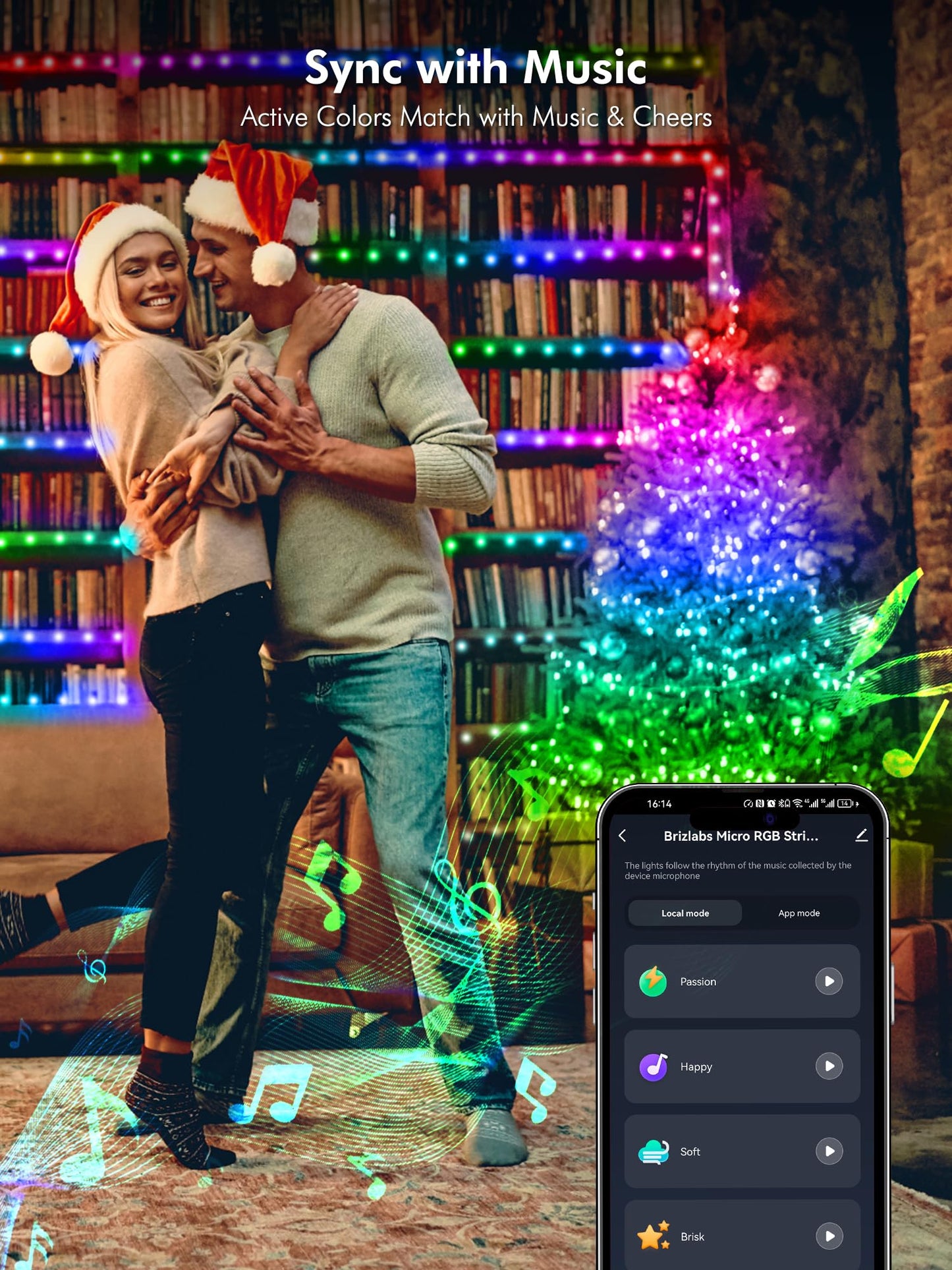 BrizLabs Smart Fairy String Lights 66ft 200 LED WiFi App Control Dimmable Rainbow Music Sync - Model JT-EL/FC050V2000-H15