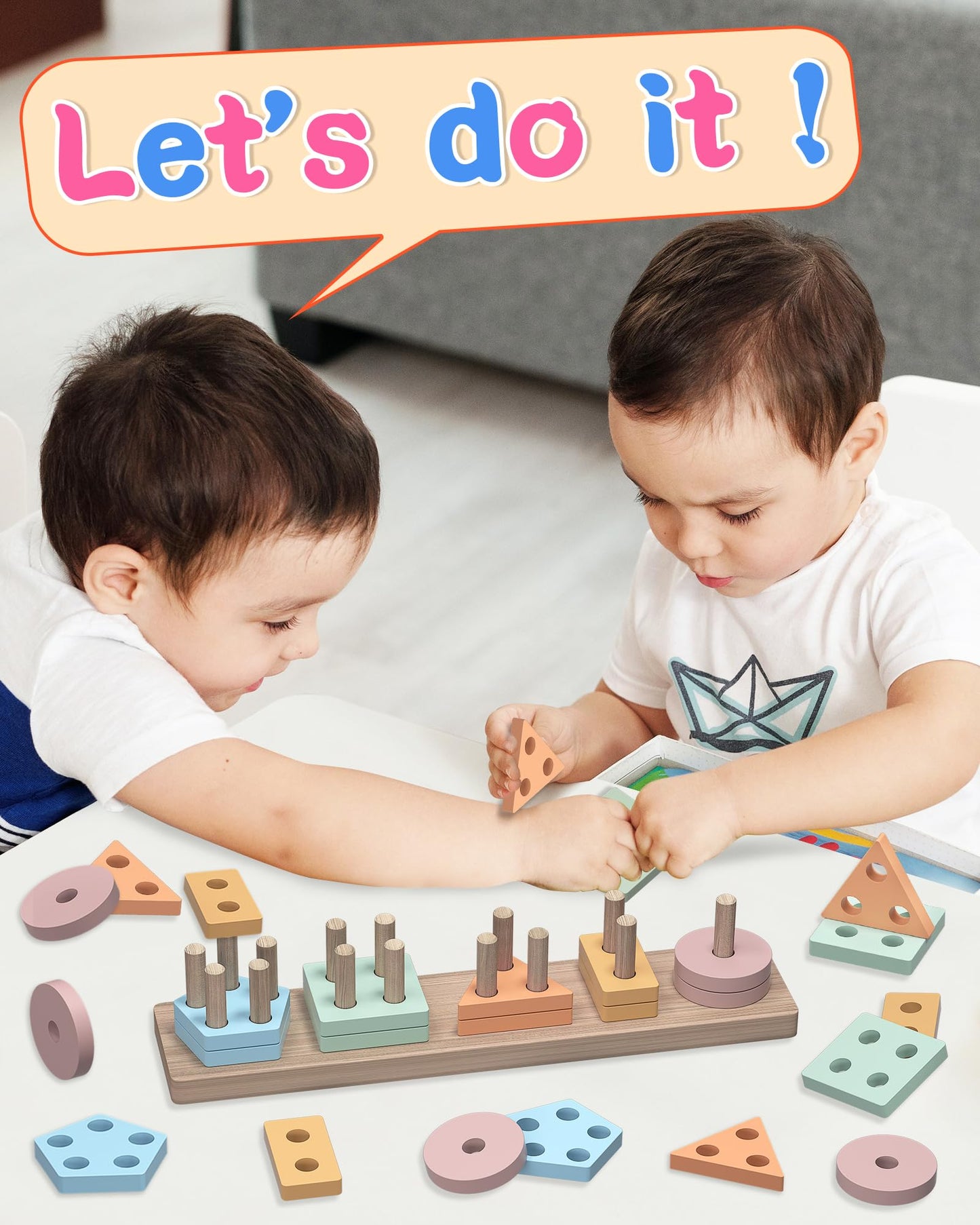 kecristv Montessori Toys for 1 2 Year Old Girl and Boy Birthday Gifts, Shape Sorter Wooden Toys for Toddlers Age 1-3 2-4, Learning Educational Sensory Stacking Toddler Puzzles