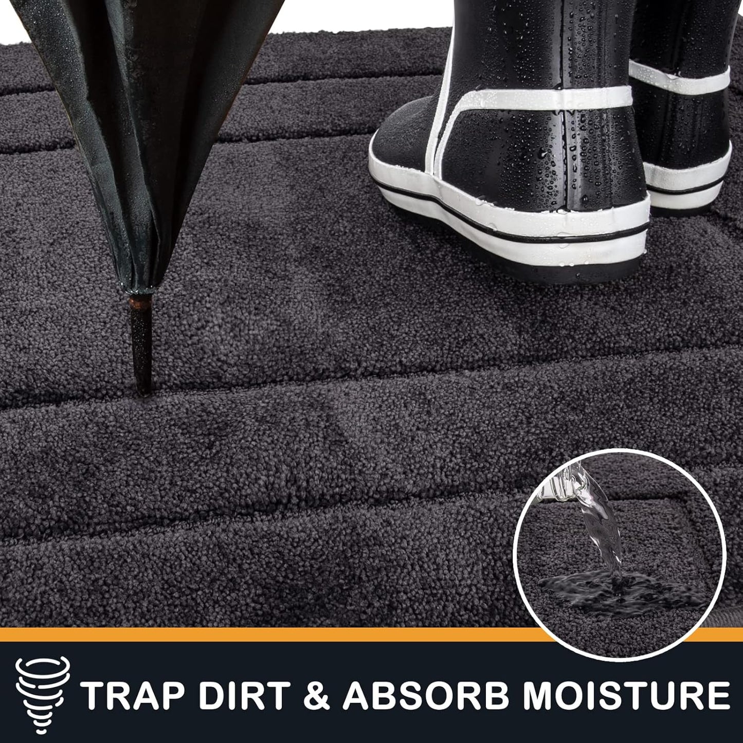 PURRUGS Dirt Trapping Door Mat 24" x 59", Non-Slip/Skid Machine Washable Entryway Rug, Dog Doormat, Super Absorbent Welcome Mat for Muddy Wet Shoes and Paws, Charcoal