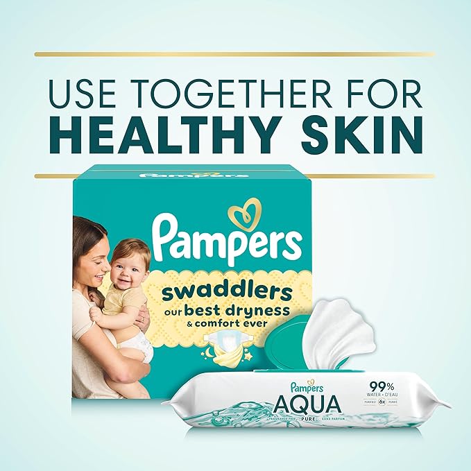 Pampers Aqua Pure Baby Wipes, 99% Water, Fragrance Free, 896 Baby Wipes Total (16X Flip-Top Packs) [Packaging May Vary]