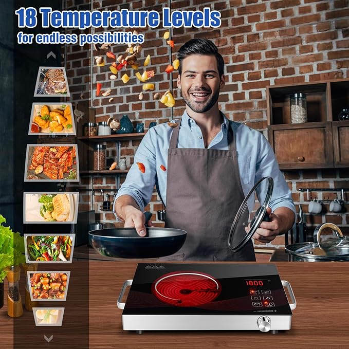 Electric Hot Plate Single Burner for Cooking, Portable Countertop Free Standing Stove Single Burner, 2200 watts Glass Ceramic Cooktop with Timer…