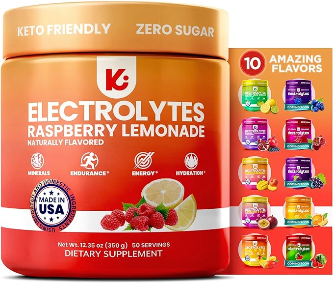 Keppi Electrolytes Powder – Raspberry Lemonade Flavor 50 Servings – No Sugar Hydration Supplement with Magnesium, Potassiu...