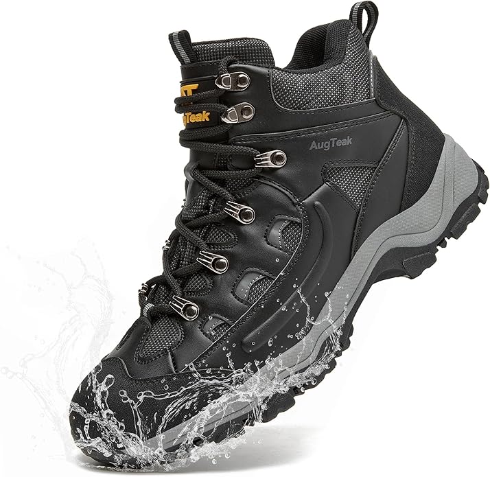 AugTeak Men's Casual Hiking Boots Waterproof Lightweight Mid Top Ankle Boots Comfortable Outdoor Trekking Trails Shoes