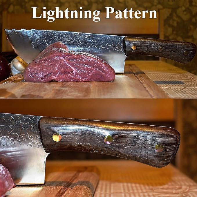 DRAGON RIOT Hand Forged Butcher Knife Cleaver 7.5 Inch High Carbon Steel Meat and Vegetable Cleaver Knife Full Tang Sharp Chef Knife for Kitchen Camping and BBQ
