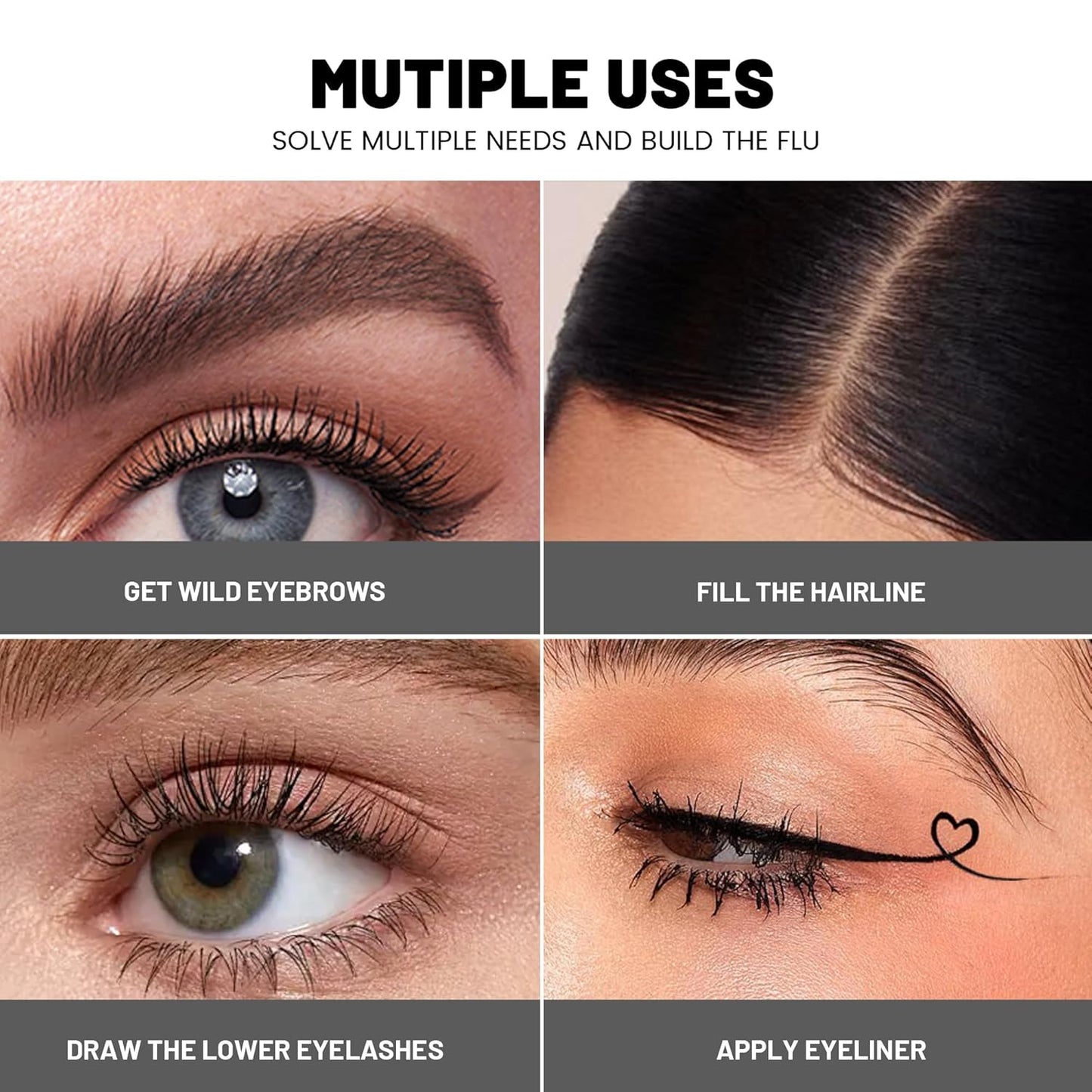 2 Pack 2 Fine Tip Eyebrow Pen, Waterproof Filling Faux Brow Makeup Pencils for Women with Precise Curved Brush-Tip to Fast Create Natural Hair-Like Brows, Last All-Day (Natural Black)