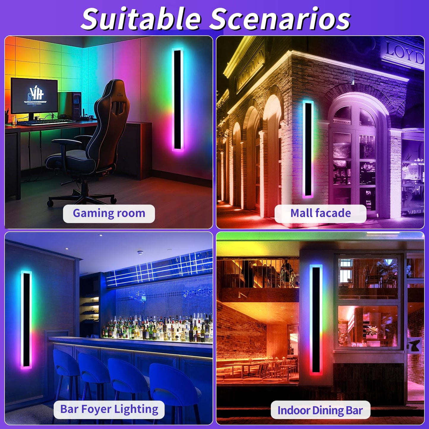 Mikeru RGB LED Wall Lights, 2-Pack, Dimmable, 31.4in Outdoor Sconces, IP65 Waterproof, Aluminum, Model FTBD-2