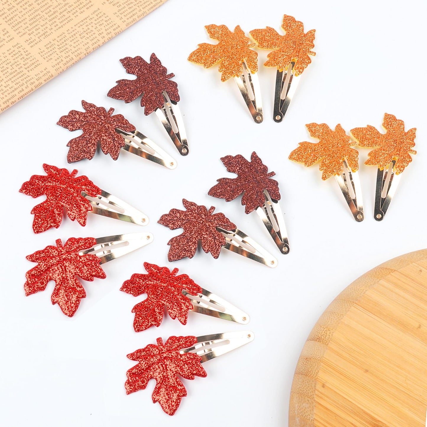 12PCS Fall Maple Leaf Hair Clip Glitter Red Brown Gold Autumn Hair Accessories for Women Thanksgiving Leaves Hair Clip Festive F