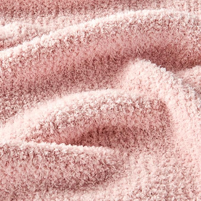 CozeCube Melange Blanket, Ultra Soft Pink and White Throw Blanket, Warm Cozy Knit Fuzzy Plush Reversible Throw for Couch Bed Sofa, 60"x80"