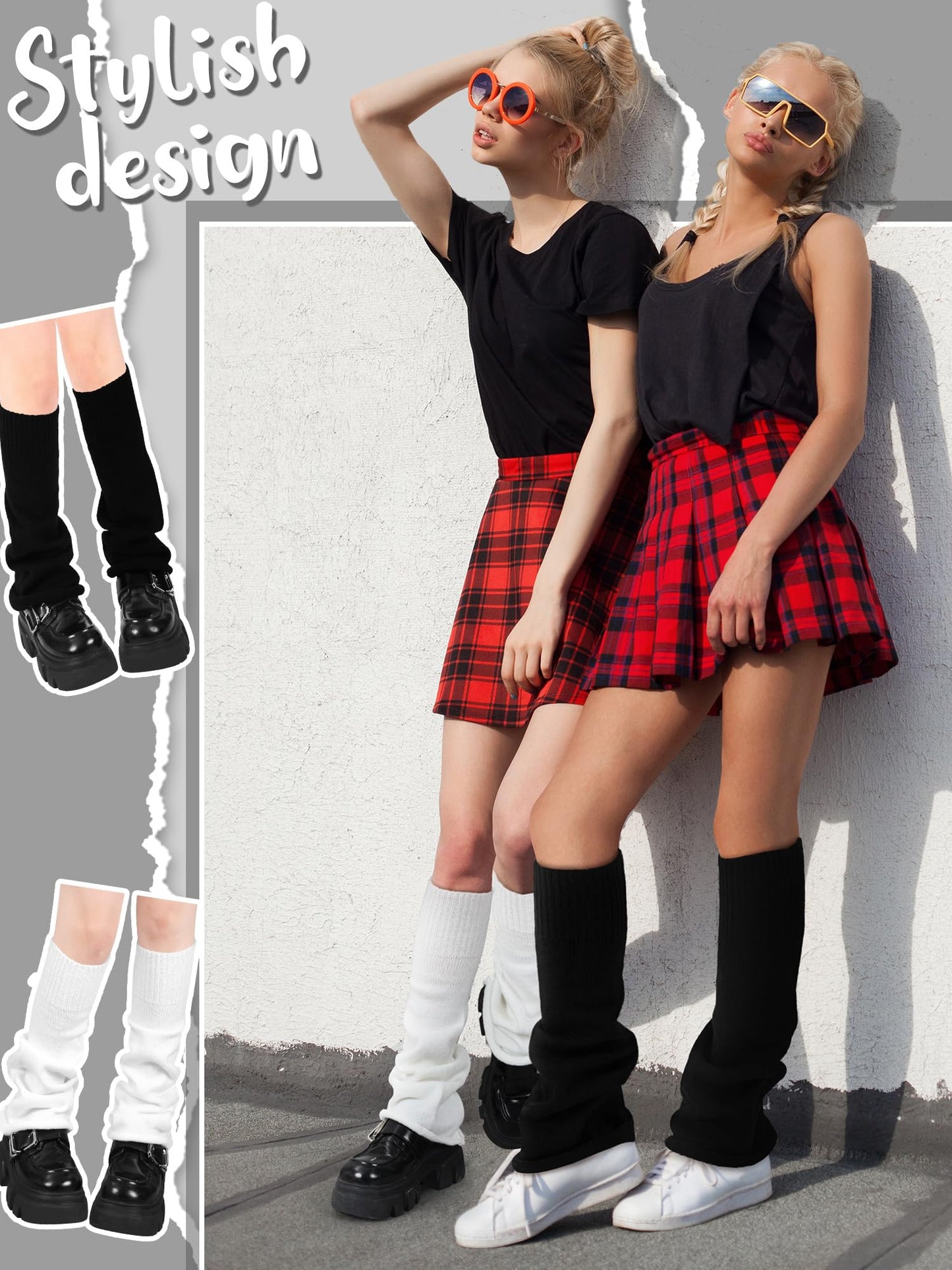 Geyoga 6 Pairs Y2k Accessories Harajuku Winter Leg Warmers Girls Gyaru Japan Kawaii Leg Warmers Goth Lolita Knit Boot Socks(Gyaru Style)