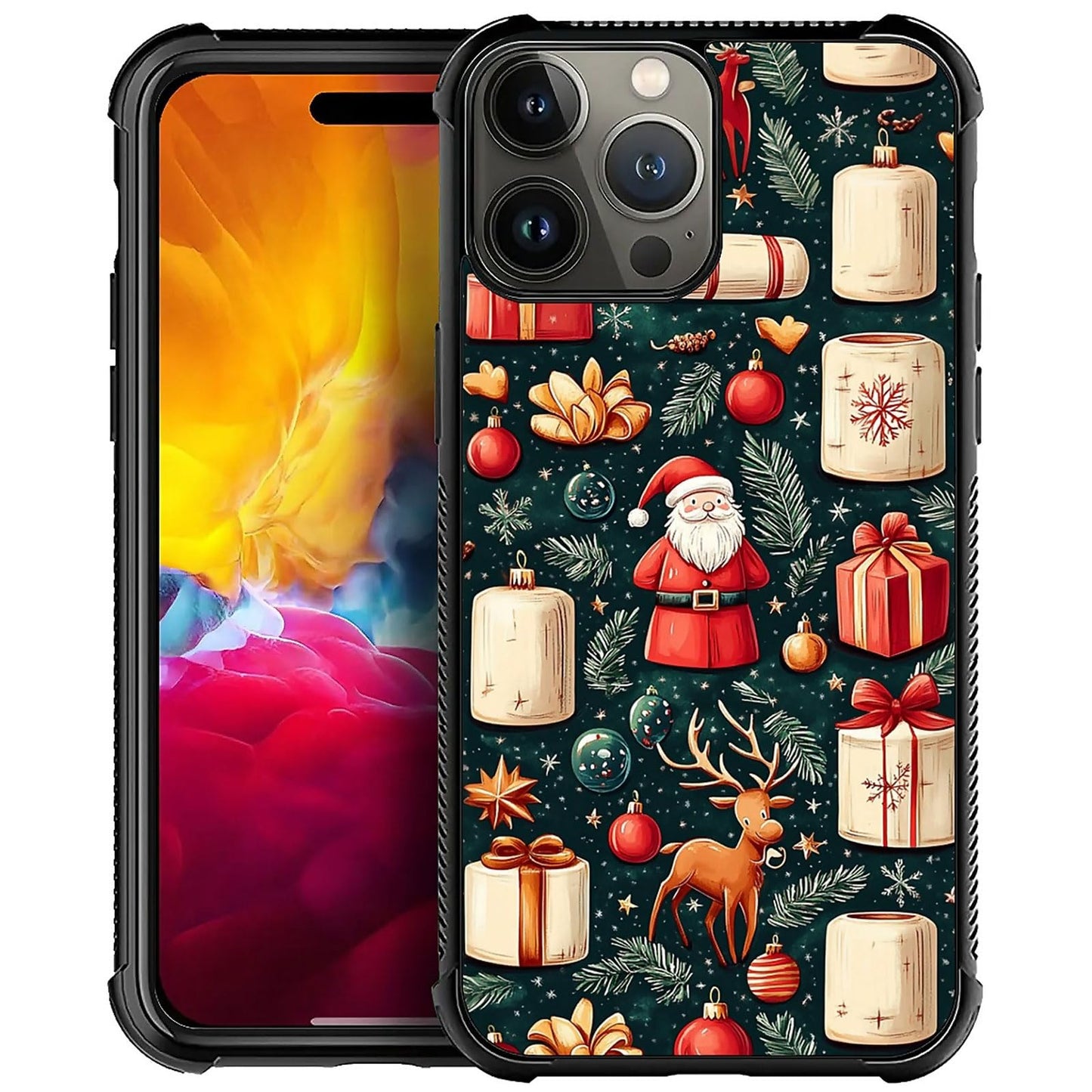XUANWENPA for iPhone 15 Pro Max Case,The Black Shell Design is Bright,Anti Drop and Dust-Proof,Christmas Abstract Gift Box and O