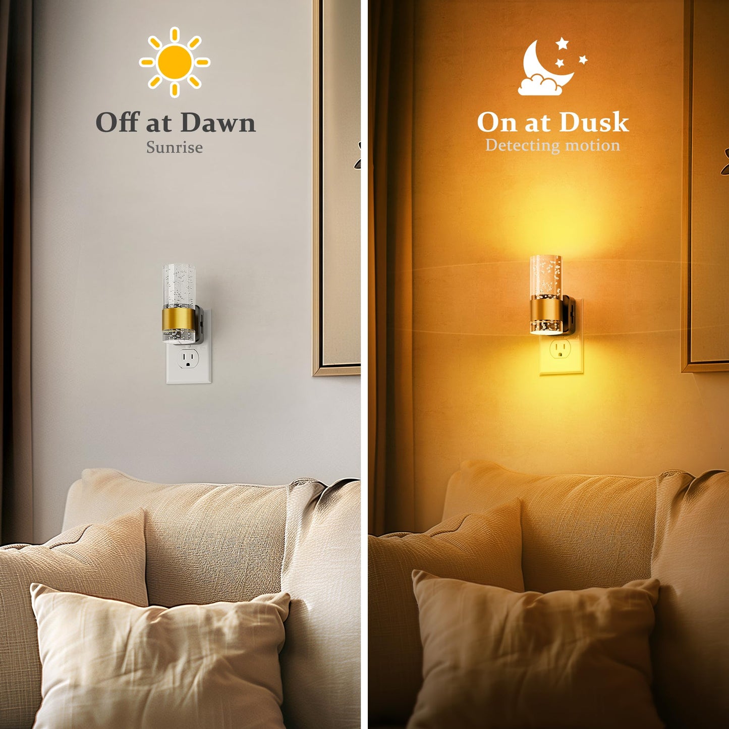 JandCase Night Light, Dimmable LED with Auto Light Sensor, 1 Pack, Gold-Amber, Model C-GY19707US