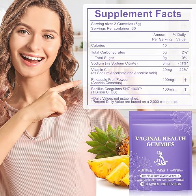 Feminine PH Balance Gummies for Women - Vital Feminine Natural Hawaiian Pineapple Probiotics Gummies for Women’s Health & Wellness - Immune Support - Vegan, Gluten-Free - 30 Servings