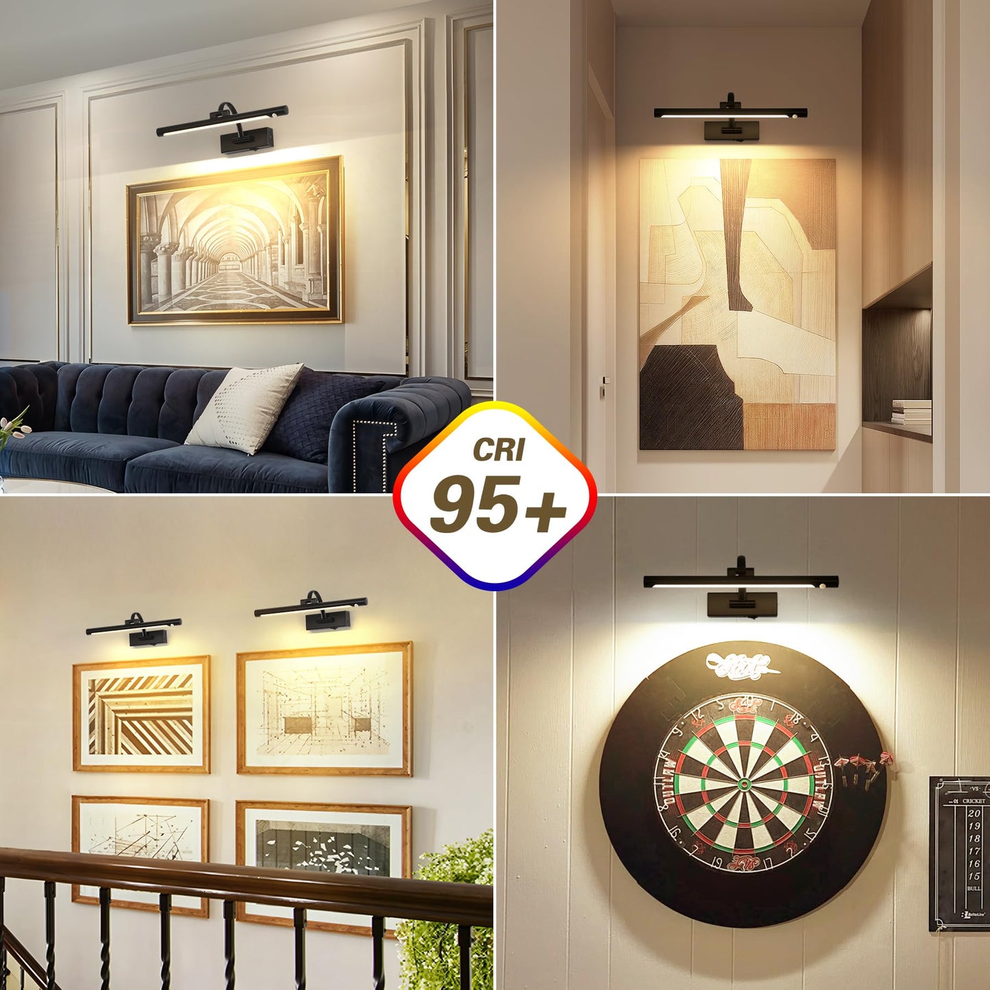 Desoop Wireless Picture Lights Battery Operated  Motion Sensor Black Art Lights Motion Activated Gallery Lighting Auto-Off discomfort-reducingting Lights For Portraits 16 Inch 3W Warm White