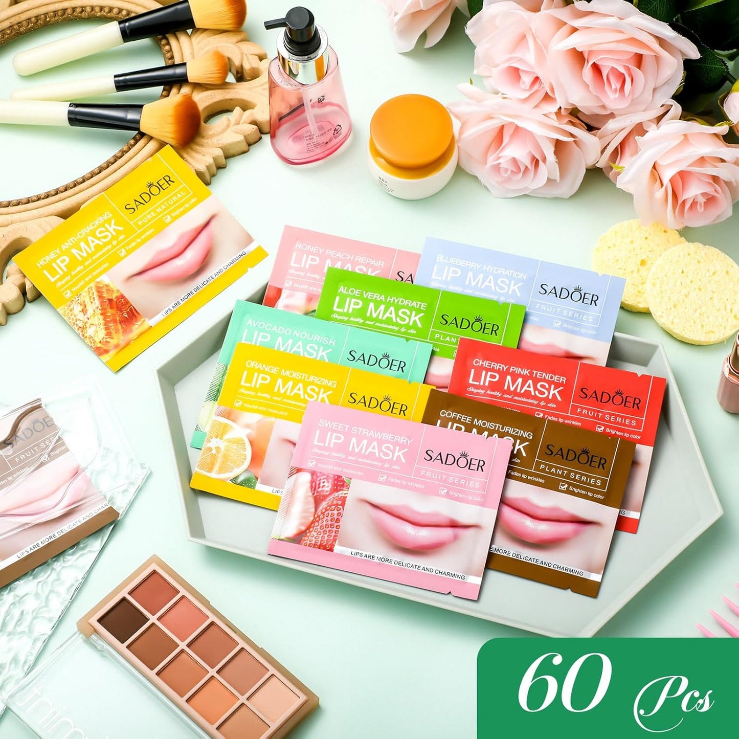 60 Pcs Moisturizing Lip Mask Eye Pads Lip Eyes Care Pads Mask Multi Pack Lip and Under Eye Patches for Puffy Eyes Spa Moisturizing Skincare Eye Lip Treatment (Lip)