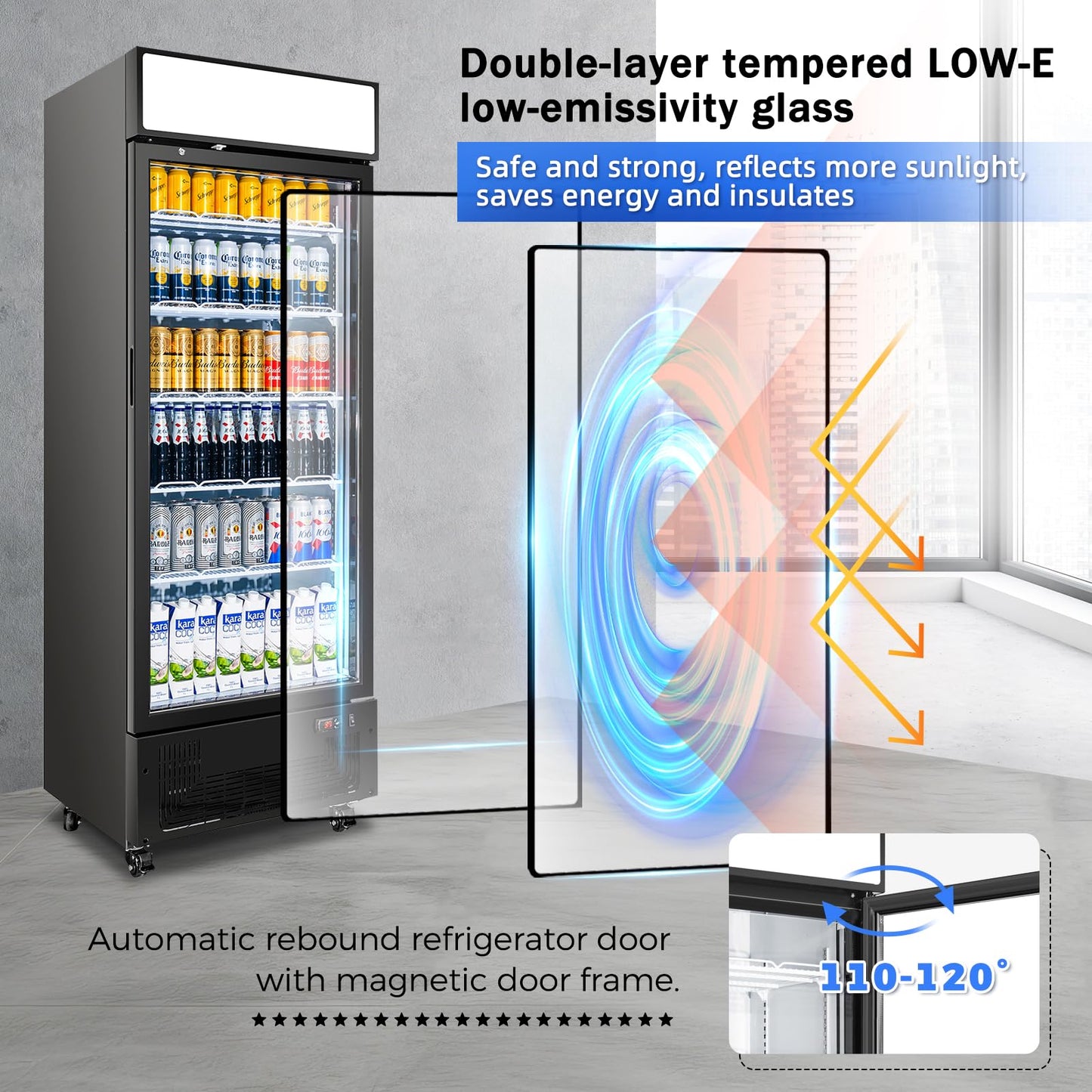 BINGERMA Commercial Beverage Refrigerator 15 Cu.ft. with Glass Door Display Merchandiser Fridge ETL Drink Cooler for Bars, Restaurants, Convenience Stores, Supermarkets and Offices