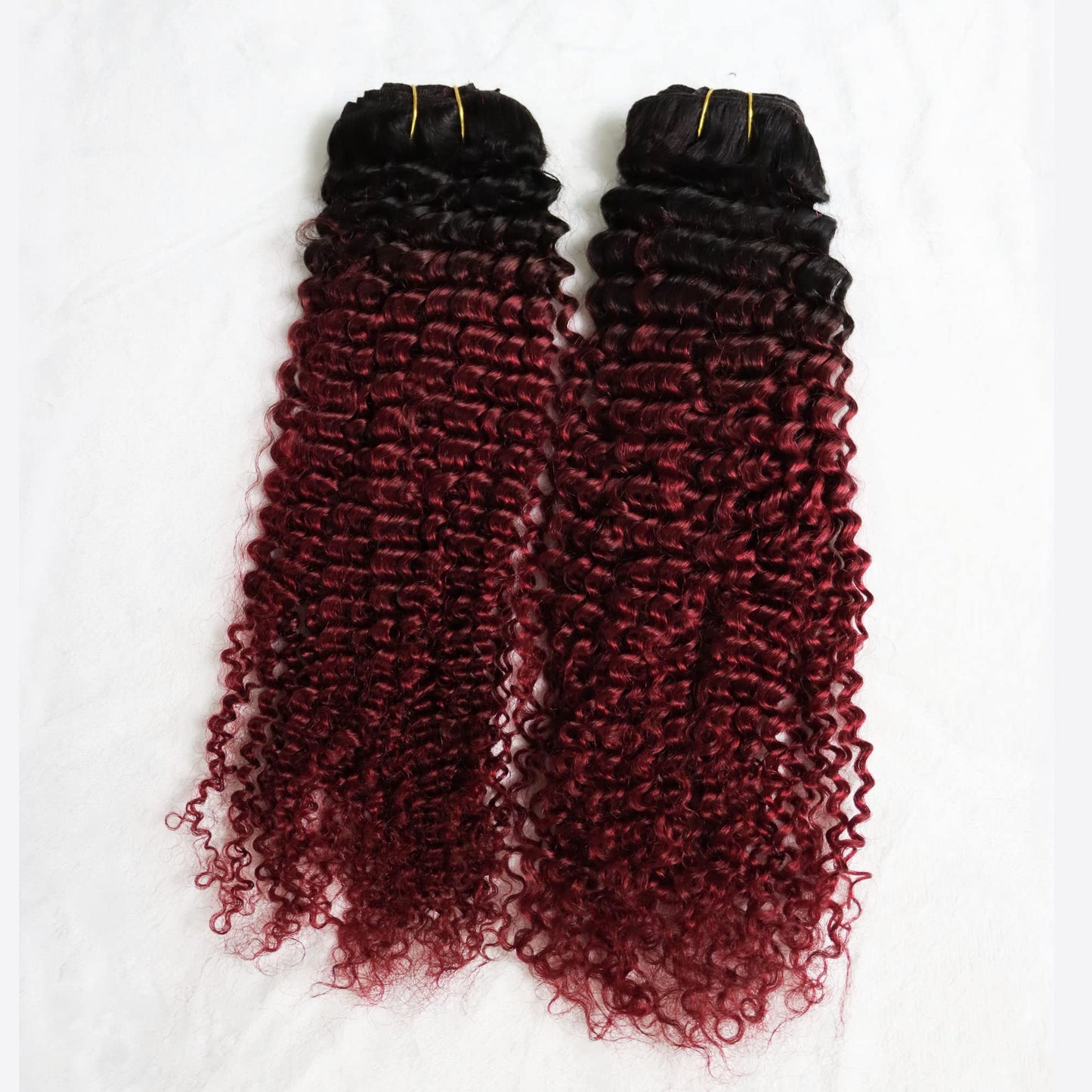 IXTUYLL Virgin Human Hair Clip In Extensions Ombre Red Burg Afro Kinky Curly 3B 3C 120 Grams Clip Ins Hair Extensions Real Human