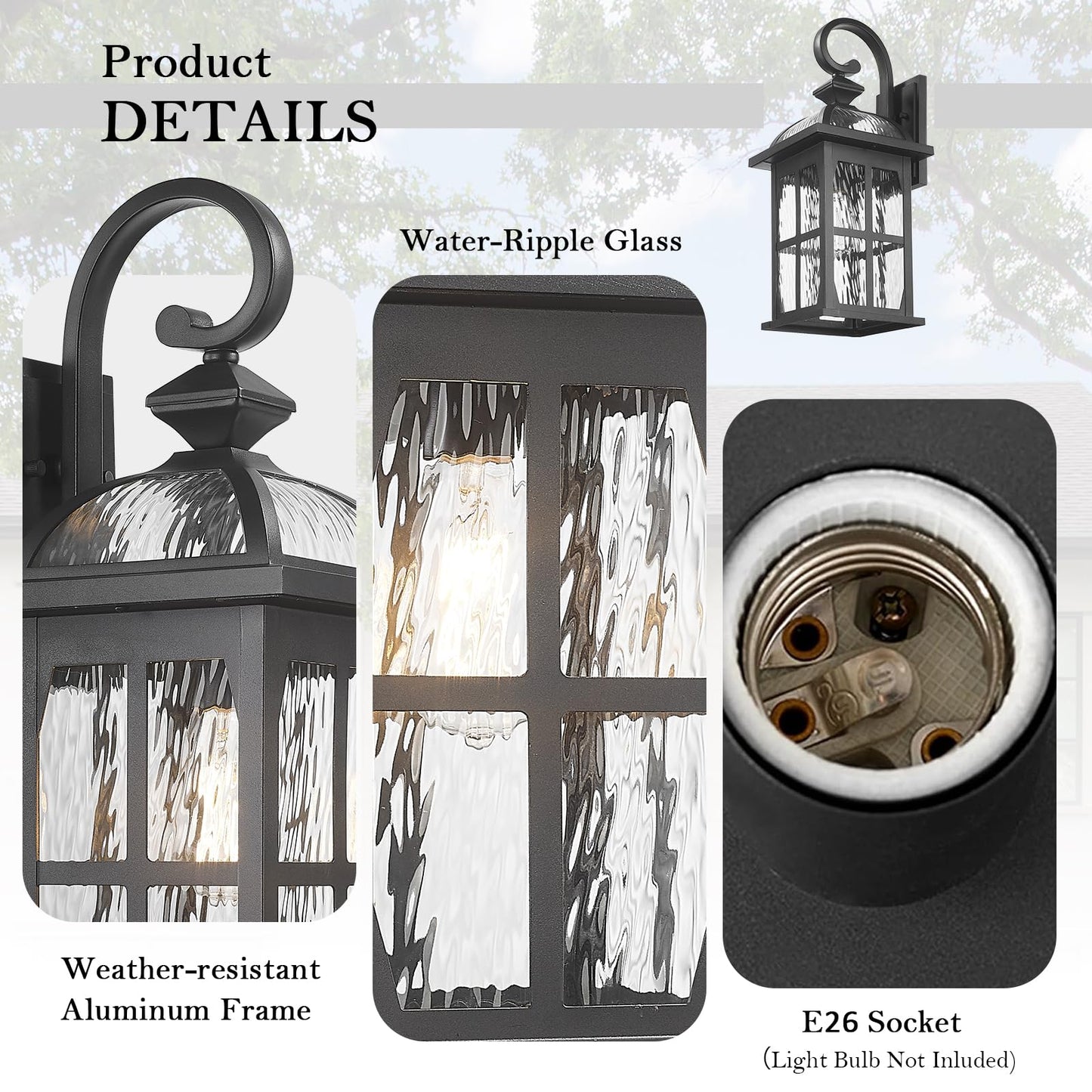 Darkaway Large Outdoor Wall Light  22Inch Exterior Light Fixture With Water Ripple Glass  Aluminum Outside Lights Sconces Exterior Lighting For House Porch Patio Doorway Garage