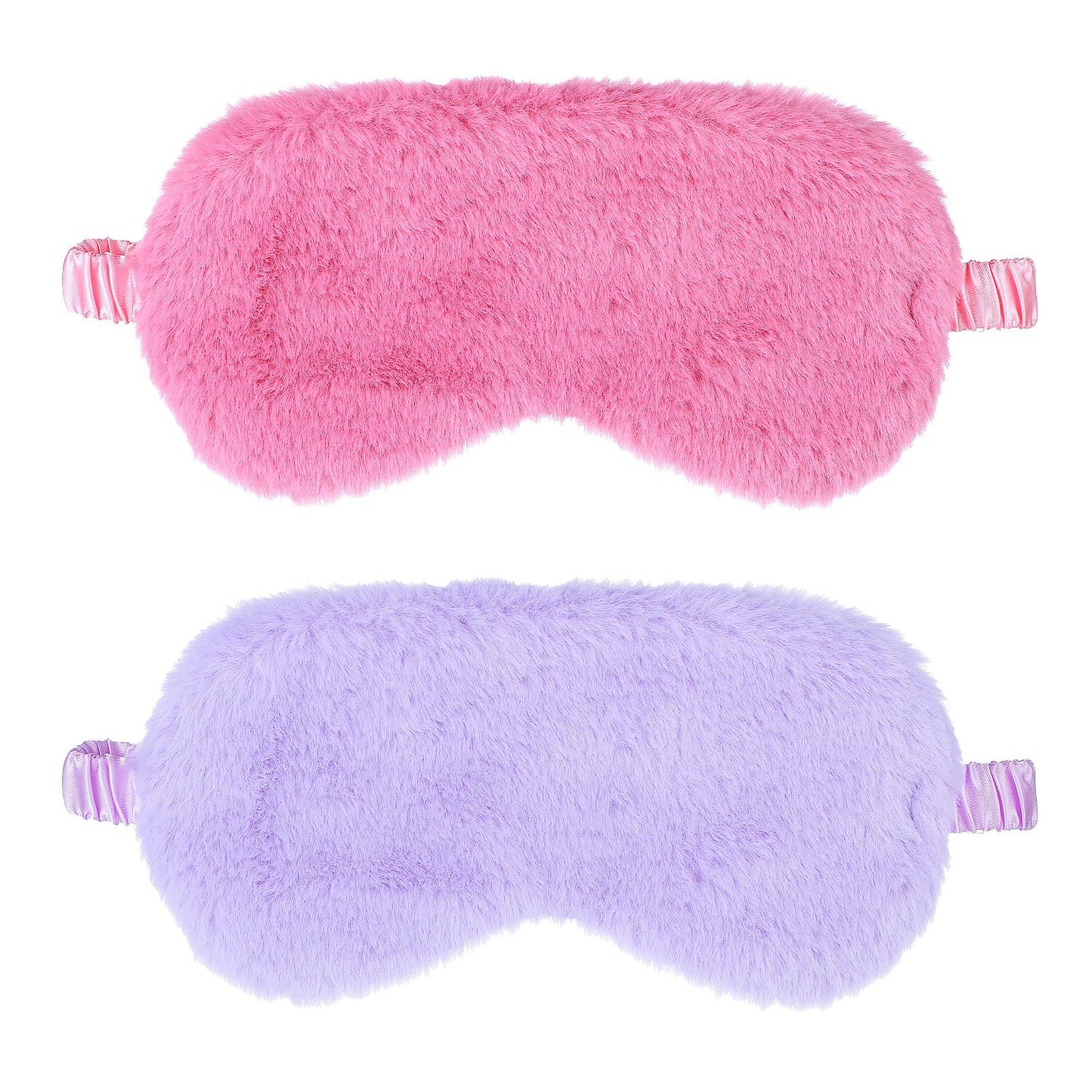 2 Pcs Plush Eye Mask Soft Sleeping Blindfold Eye Cover Comfortable Furry Faux Fur Sleeping Mask Satin Nap Night Eyeshade Cover for Women Men Gift (Rose, Violet)