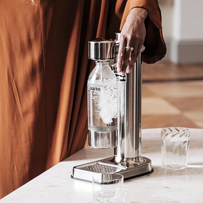 Aarke Carbonator lll with CO2 Cylinder, Sparkling & Carbonation Water Machine, Stainless Steel with PET BPA-Free Reusable Bottle Volume 1L/34 fl oz (Stainless Steel)