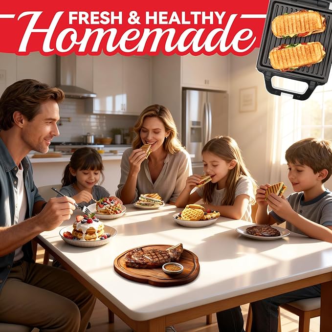 2 in 1 Mini Waffle Maker with Removable Plates, Panini Press Sandwich Maker, Sandwich Press, Waflera Electrica, Sandwichera Electrica, 4 X 4 Inch Classic Waffle Maker for Kids, White