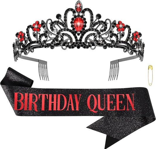 COCIDE Birthday Sash for Women Happy Birthday Crown Tiaras for Women Queen Princess Headband for Party Decoration Girl Bla...