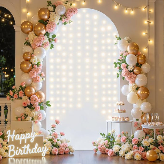 White Arch Cover with Lights String 7.2ft Spandex Wedding Arch Backdrop Cover with Lights for Birthday Party Bridal Baby S...