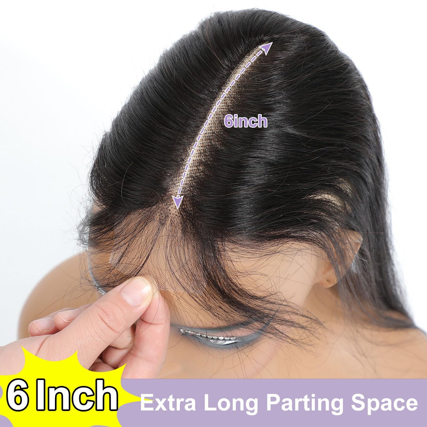 DSEKCAIN 2x6 HD Lace Closure Body Wave Transparent Lace Closure Middle Part Long Parting 100% Raw Virgin Human Hair Natural Blac