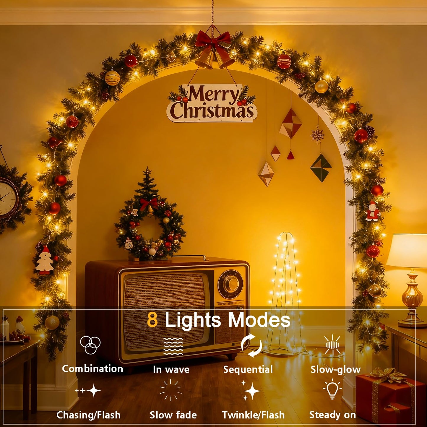 Echosari String Lights 33Ft 100 Led Warm White Fairy Lights With Remote, Dimmable Timer, 8 Modes For Outdoor Wedding Party Garden Decor
