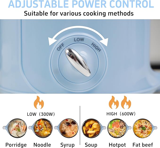 Hot Pot Electric with Steamer，2.0 L Ramen Cooker，Mini Portable Hot Pot for Cooking,Pasta, Shabu-Shabu, Oatmeal, Soup and Egg, Electric Cooker for Dorm, Office（Blue）