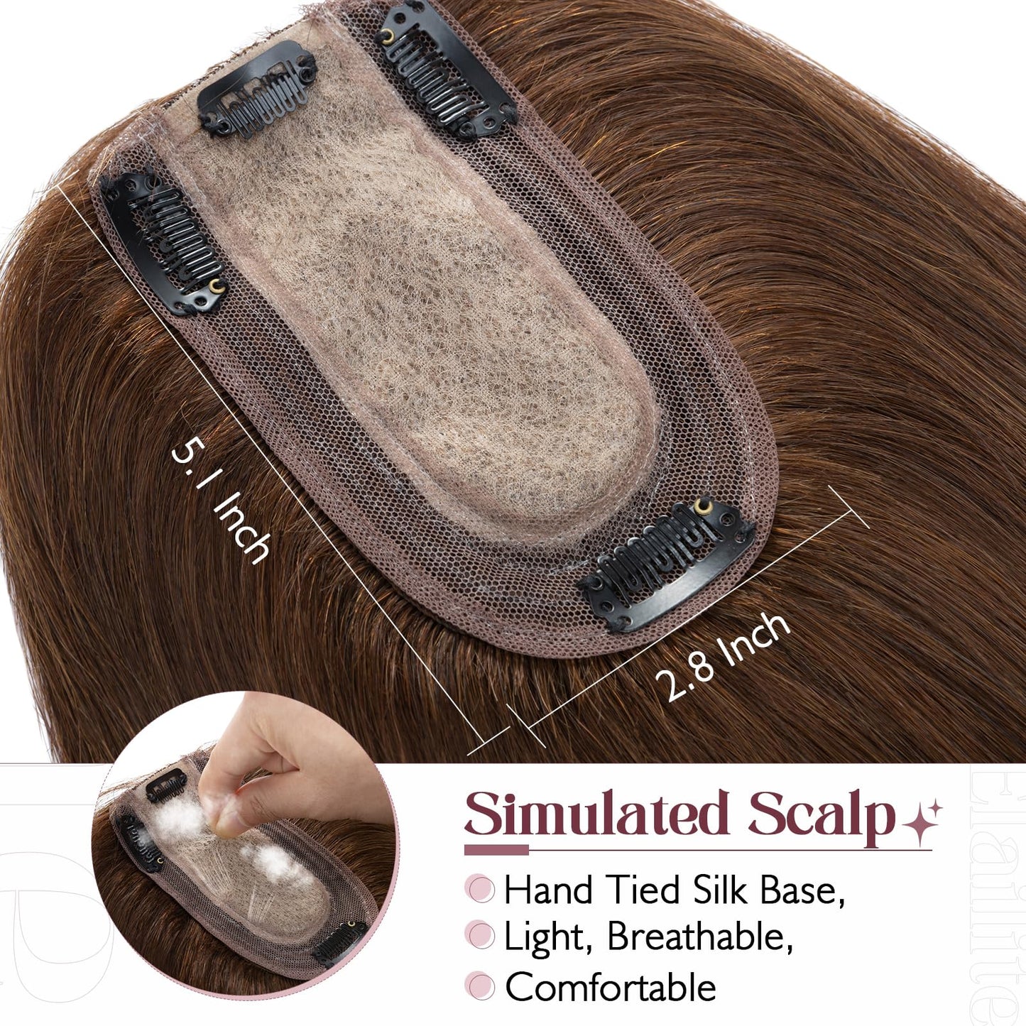 Elailite Hair Toppers for Women Real Human Hair Topper Thinning Thin 5.1x2.8 Silk Base Clip in Remy Hairpieces 14 Inch Chocolate