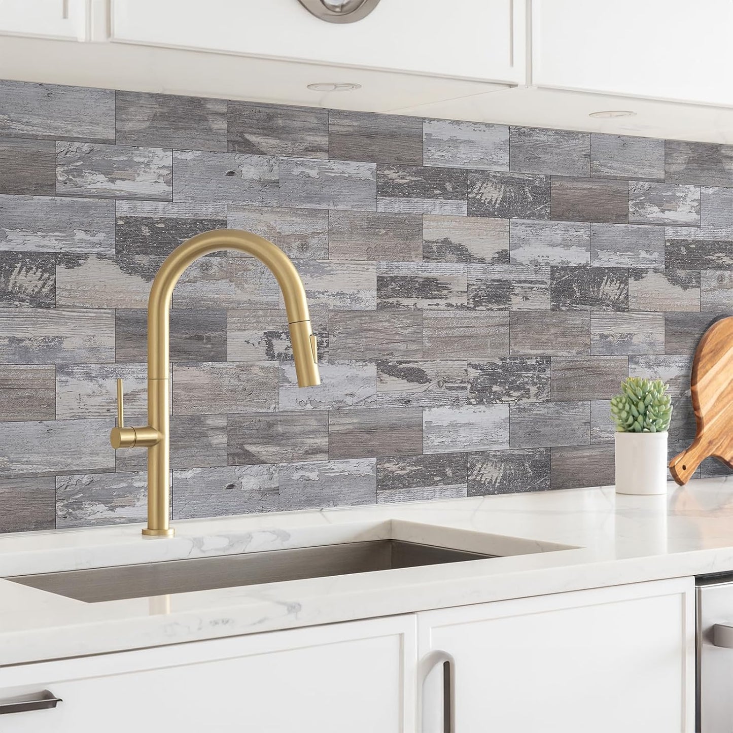 4 Pieces Peel and Stick Backsplash for Kitchen, 3" x 6" PVC Subway Tile Upgraded Distressed Wood Backsplash Stick on Tile Elevate Kitchen, Bathroom, Fireplace,RV