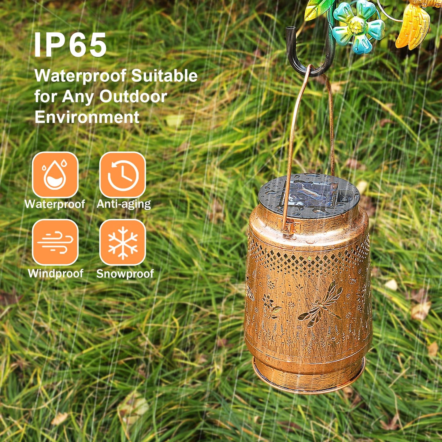 2 Pack Solar Lanterns Outdoor Waterproof Dragonfly Garden Decor  Birthday Gifts For Women Mom Grandma Christmas  Hanging Solar Lights Metal Led Decoration With Shepherd Hook Outside For Yard Patio