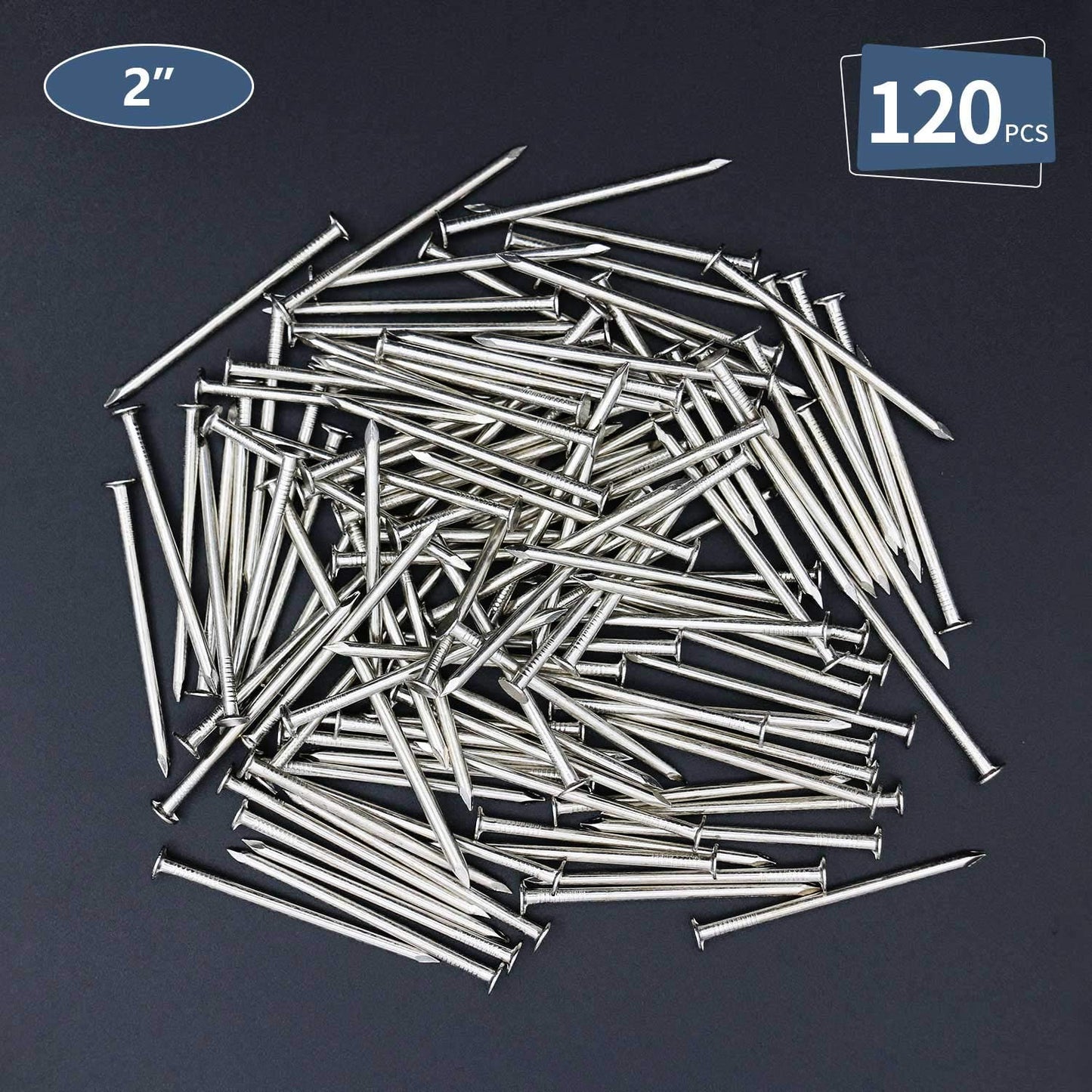 120pcs Hardware Nails, 2 Inches Nickel Plated Hanging Nails, Wall Nails for Hanging, Wood Nails, Long Nails (2 in)